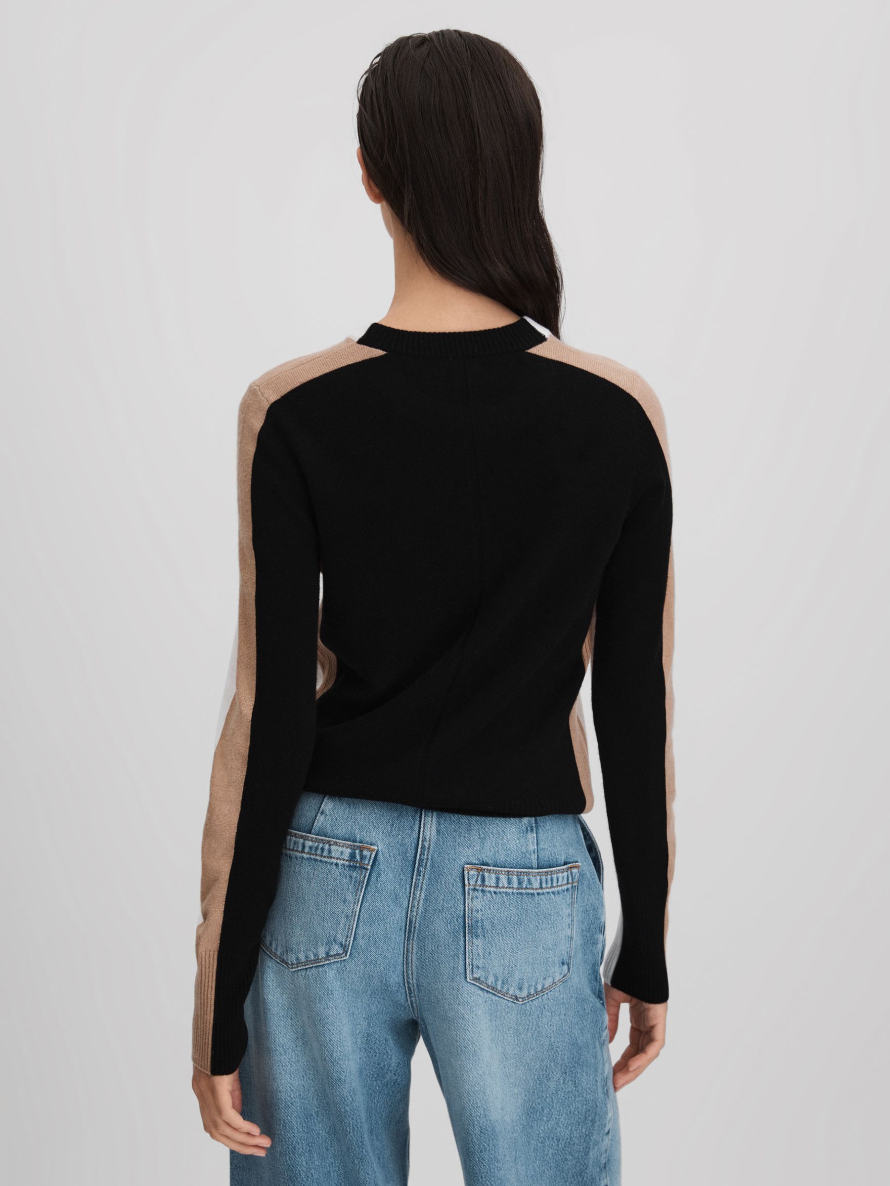 Wool Blend Colourblock Jumper in Ivory/Black - Image 6 of 7