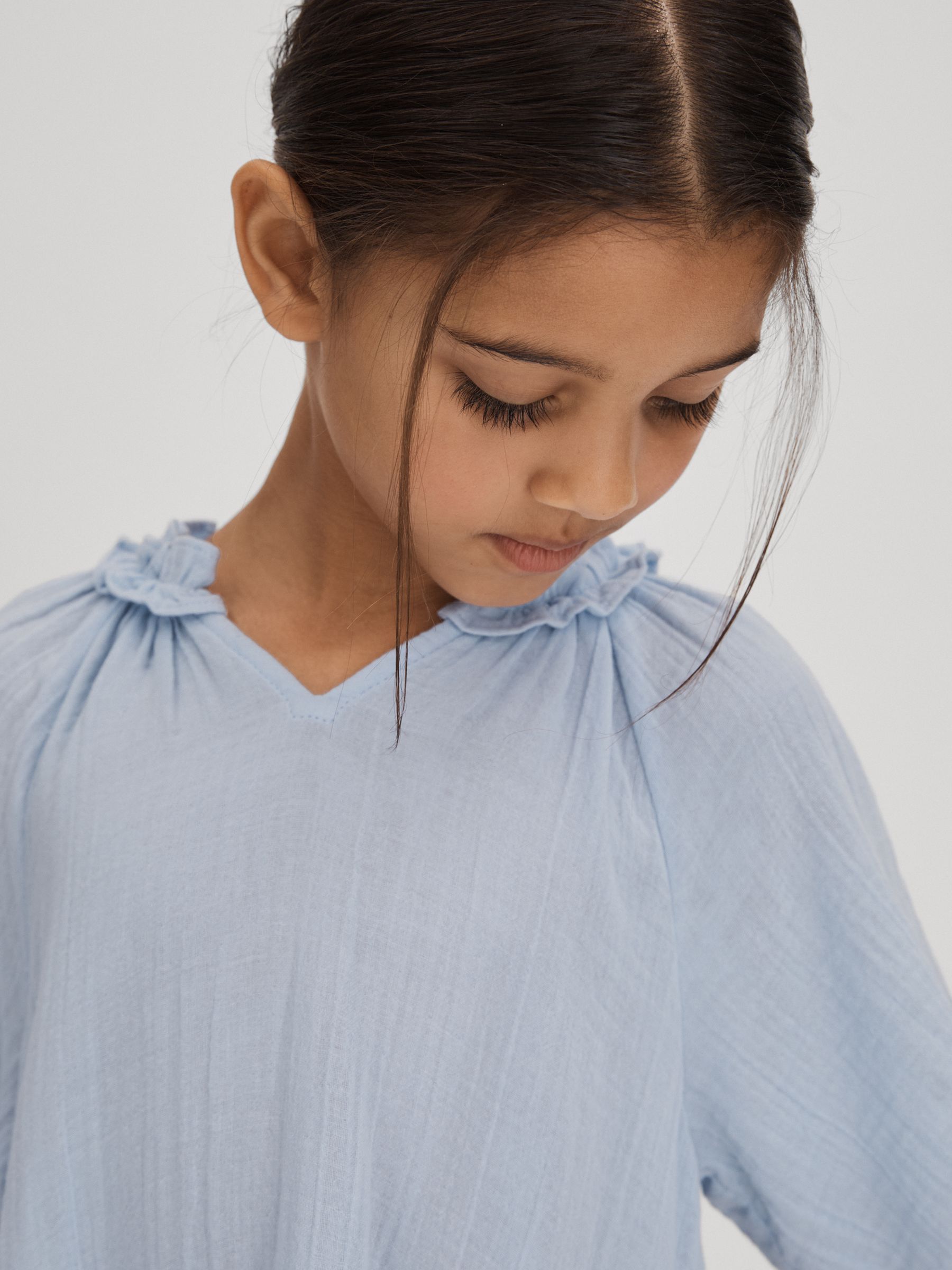 13-14 yrs Seersucker Cotton Ruffle Dress in Blue - Image 4 of 7