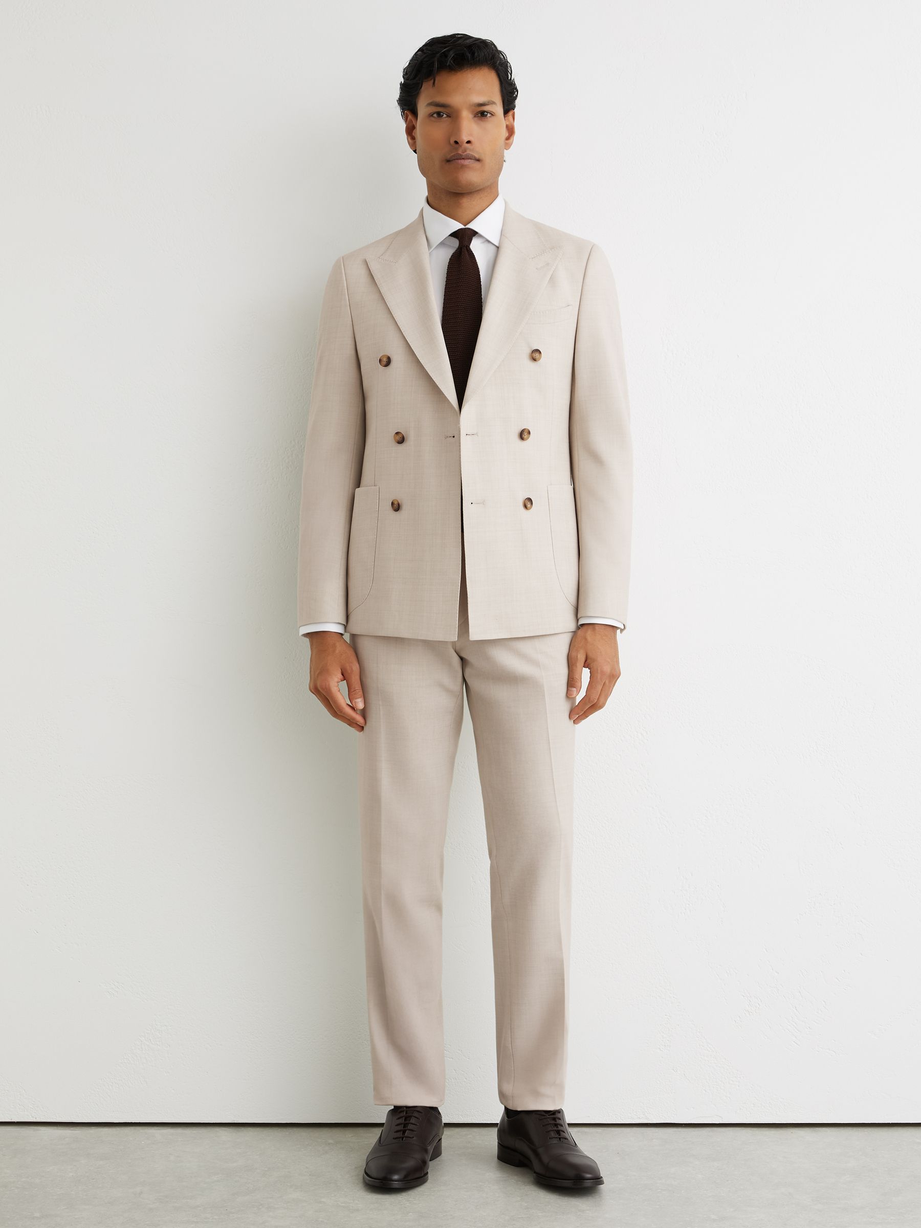 Tailored Fit Double-Breasted Suit Jacket with Wool in Stone - image 5