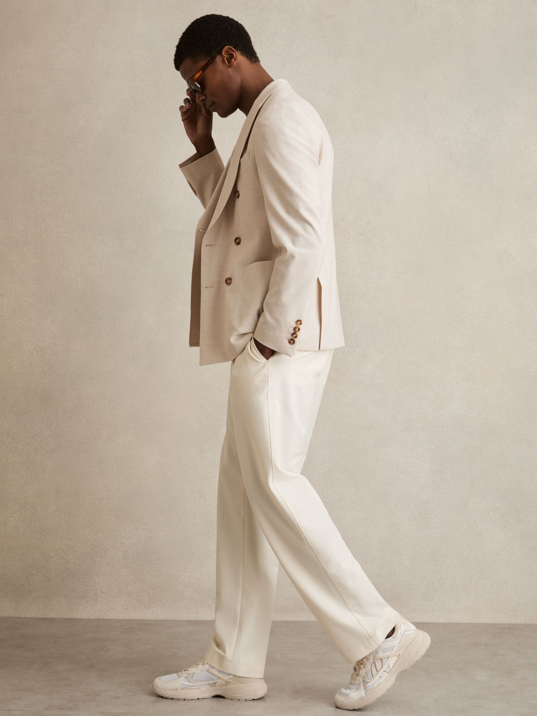 Double Breasted Suit Blazer Slim Fit in Stone - Image 7 of 9