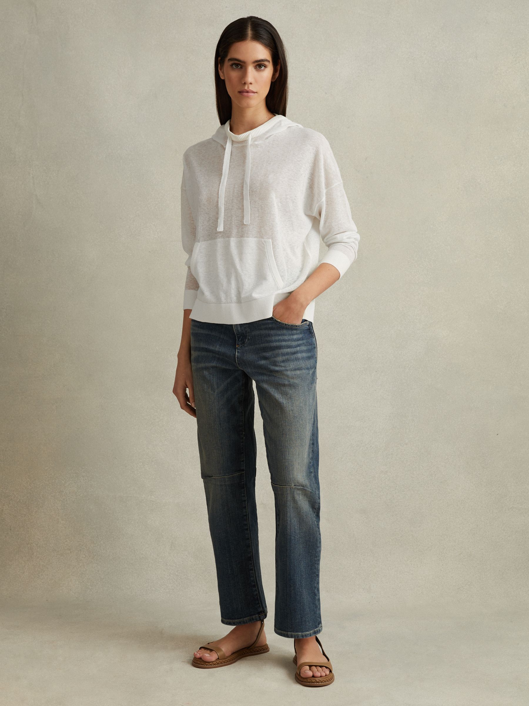 Cotton Blend Sheer Hoodie in Ivory - Image 3 of 4