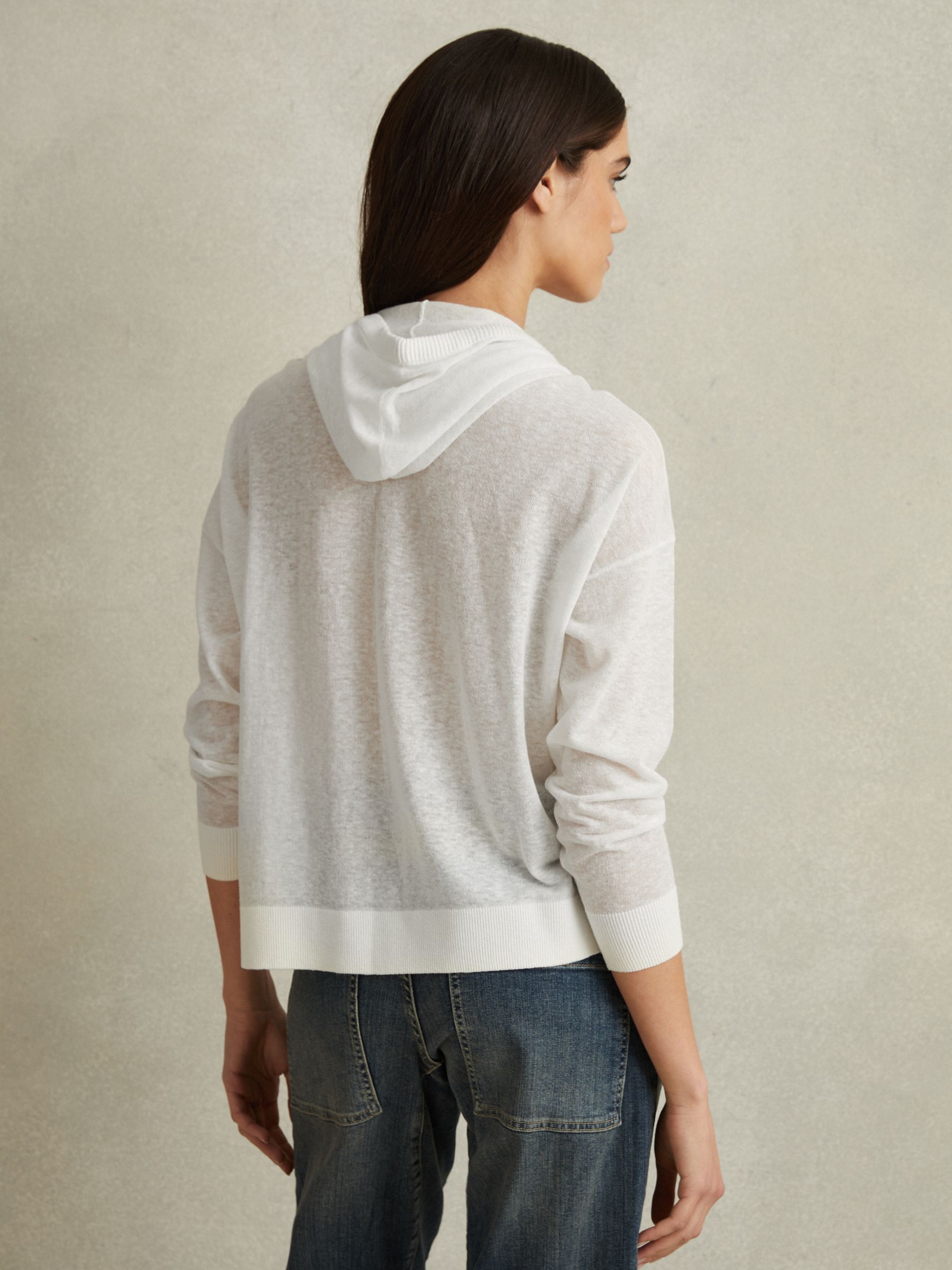 Cotton Blend Sheer Hoodie in Ivory - Image 4 of 4