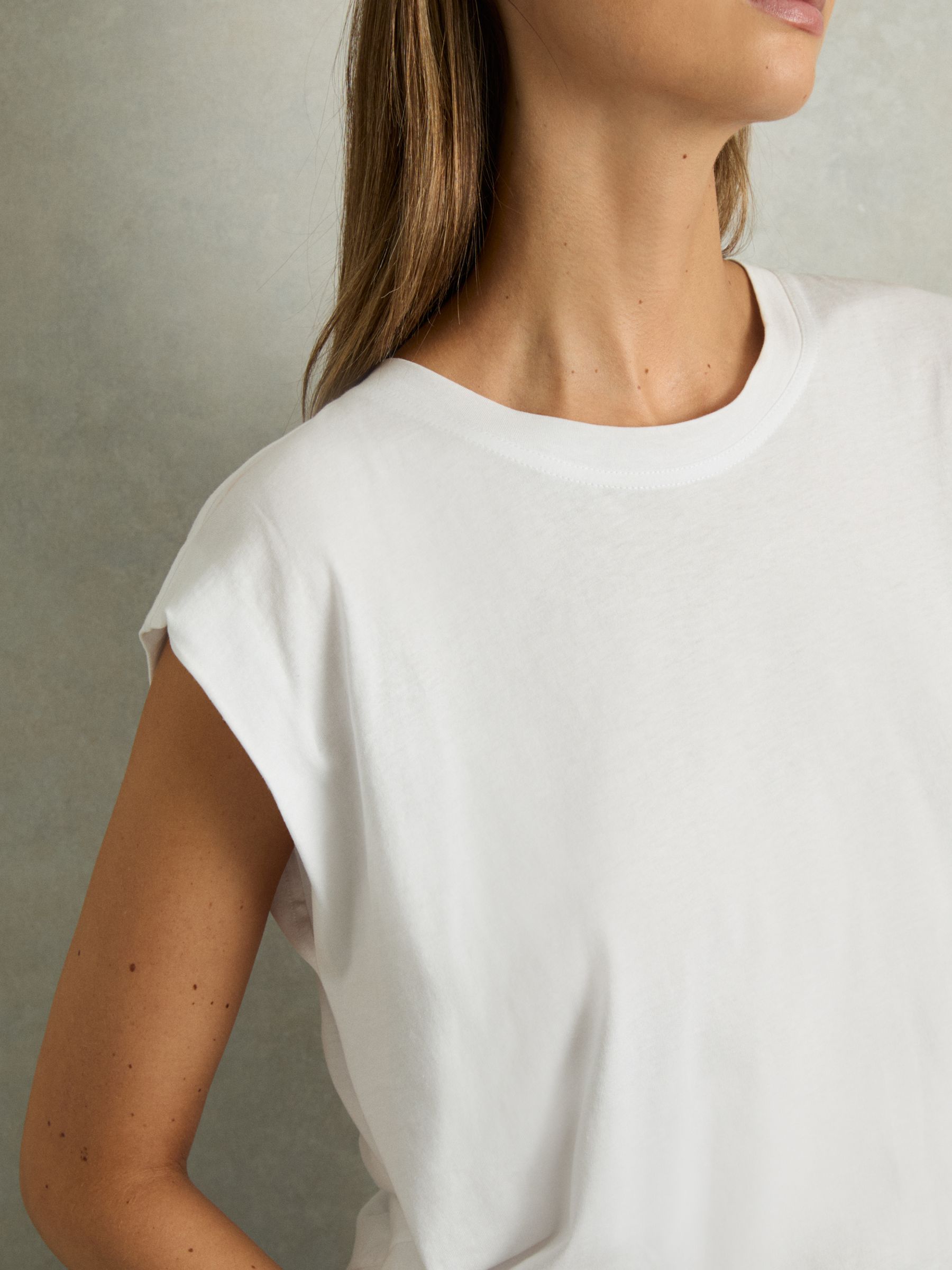Cotton Capped Sleeve T-Shirt in White - Image 4 of 6