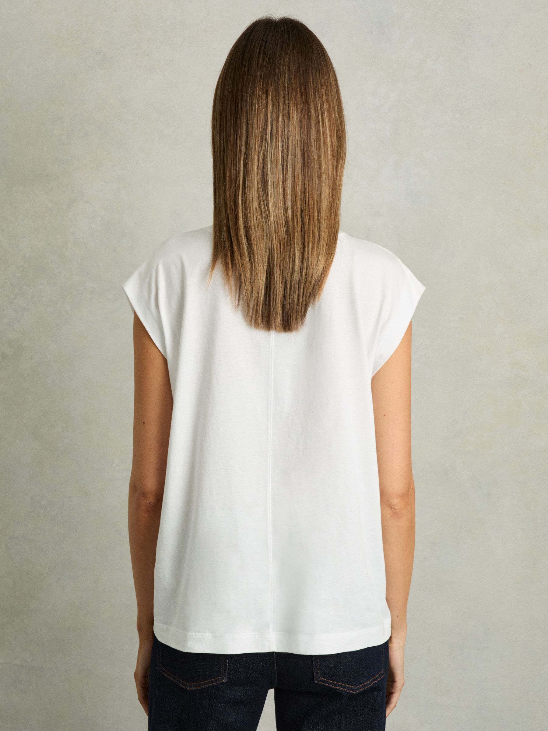 Cotton Capped Sleeve T-Shirt in White - Image 5 of 6