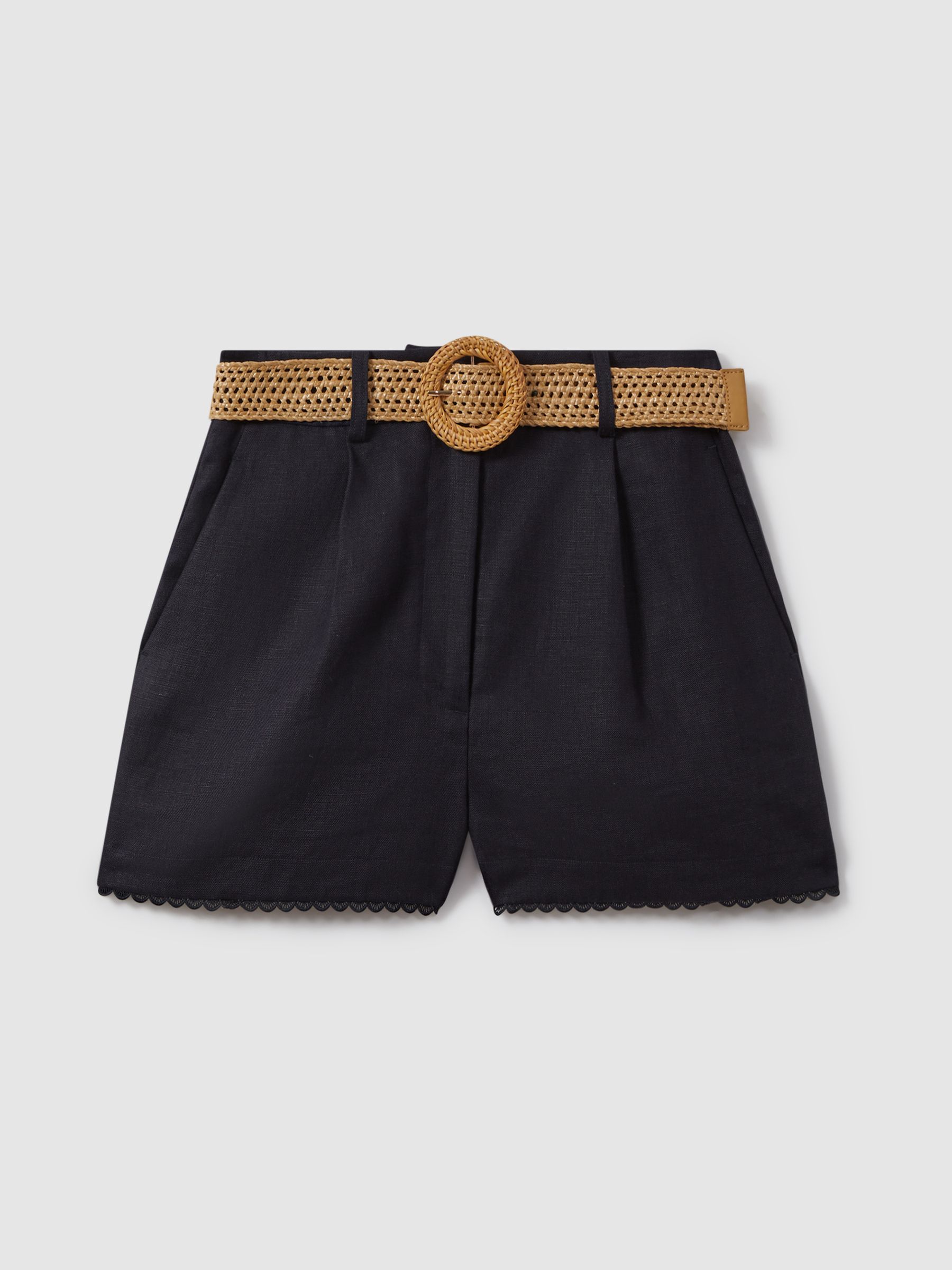 Linen Belted Shorts in Navy - Image 2 of 6
