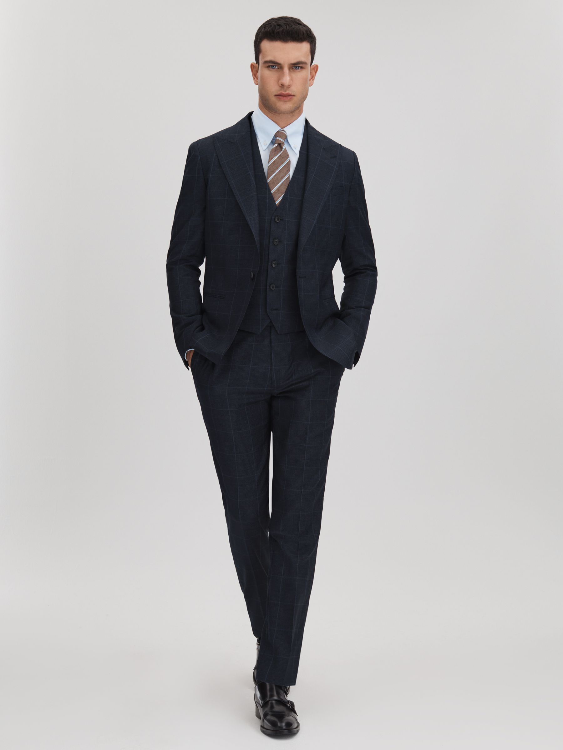 Klink Navy Wool Check Single Breasted Slim Fit Blazer - Image 3 of 7