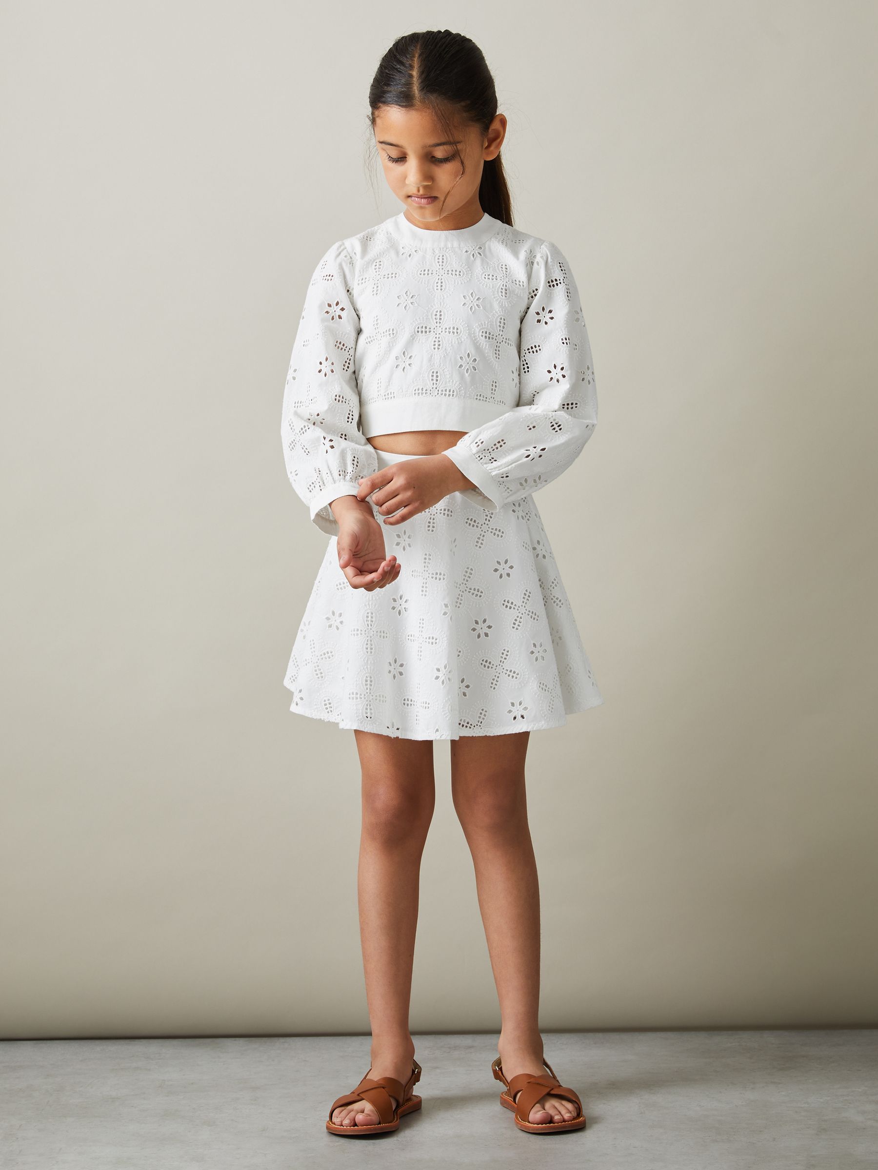 4-9 yrs Cotton Broderie Lace Skirt in Ivory - Image 1 of 7