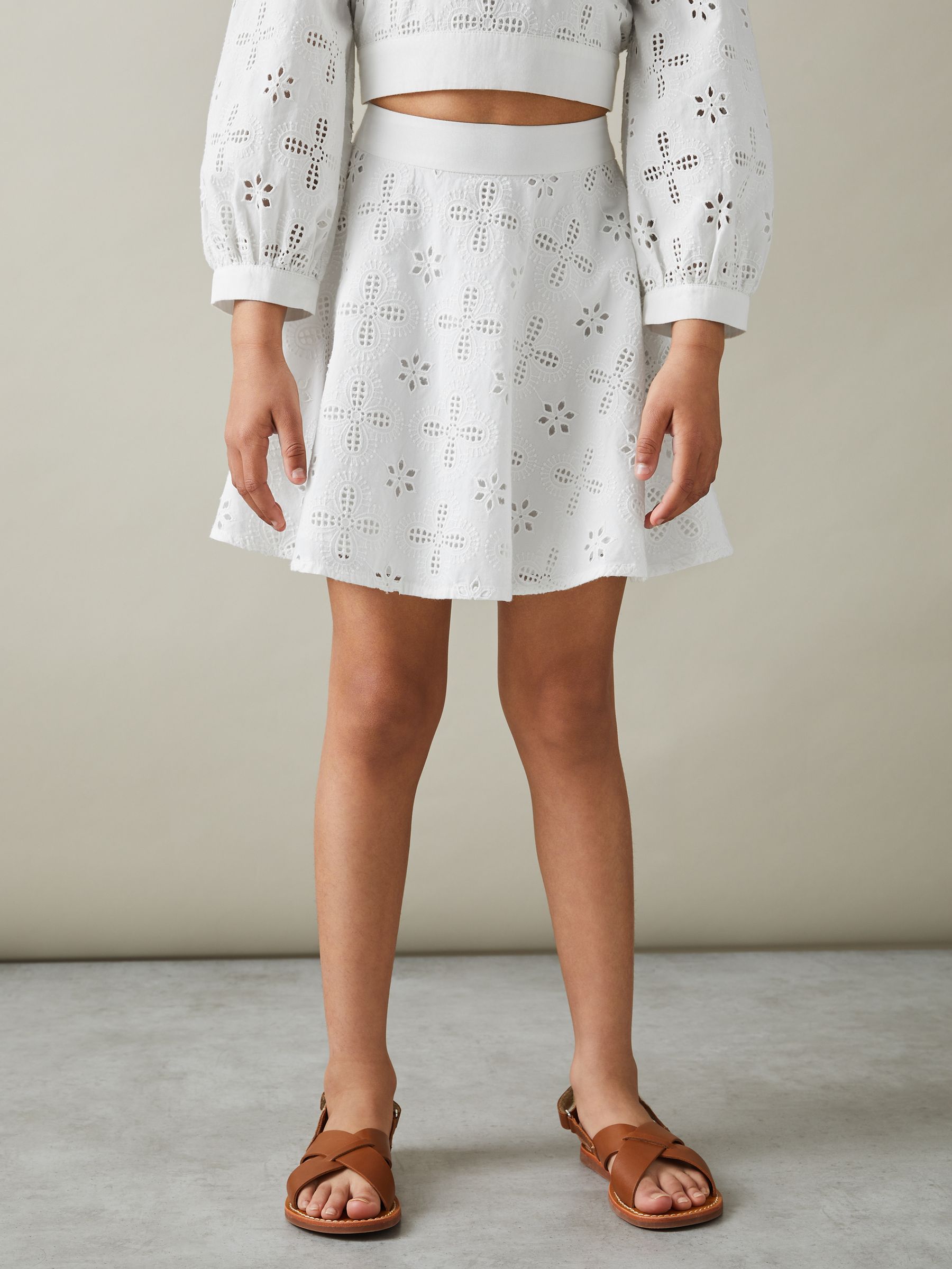 4-9 yrs Cotton Broderie Lace Skirt in Ivory - Image 3 of 7