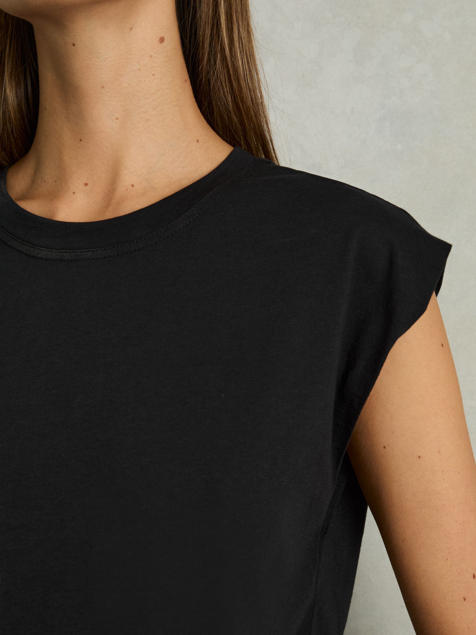 Cotton Capped Sleeve T-Shirt in Black - Image 4 of 6