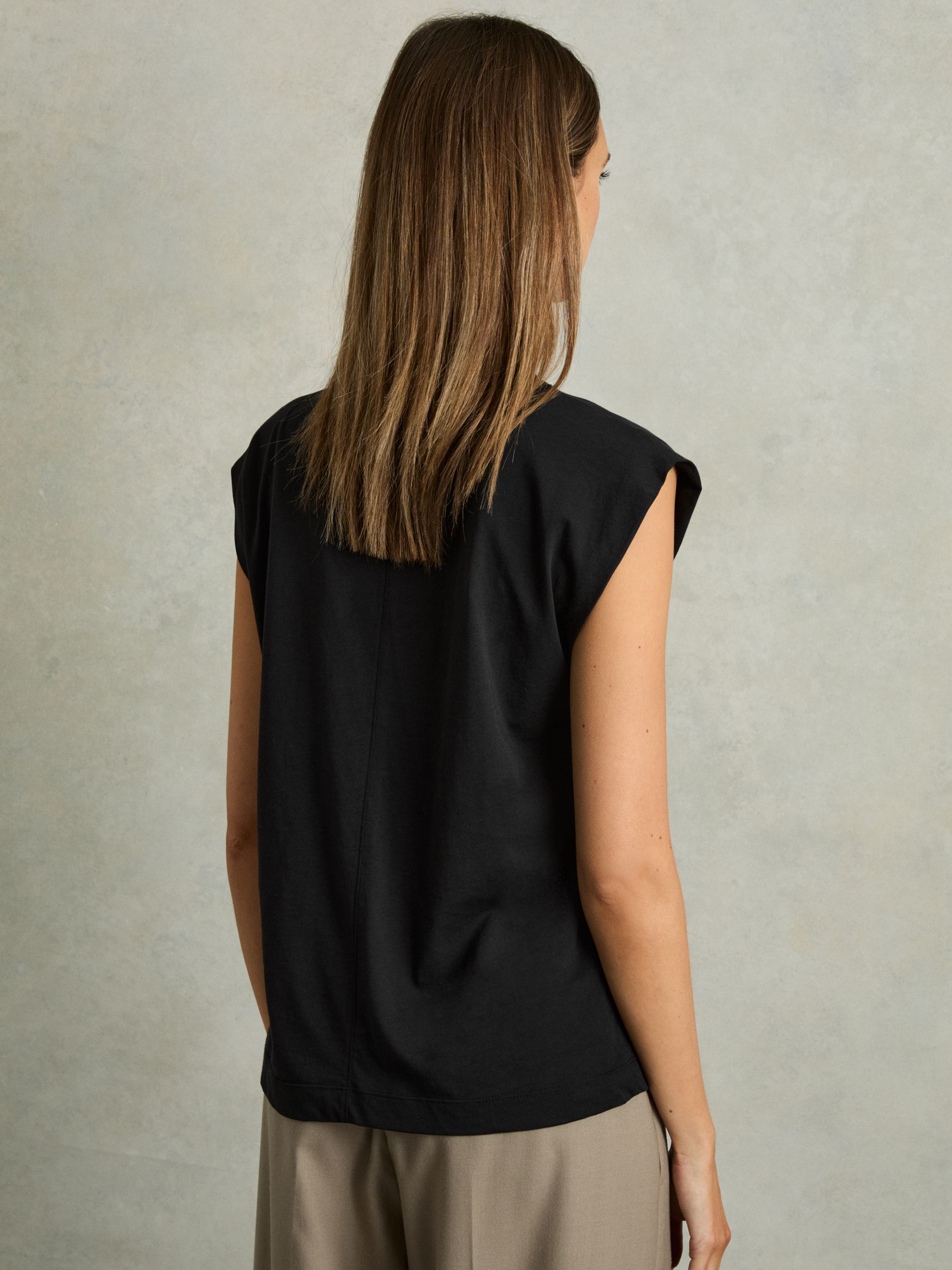 Cotton Capped Sleeve T-Shirt in Black - Image 5 of 6