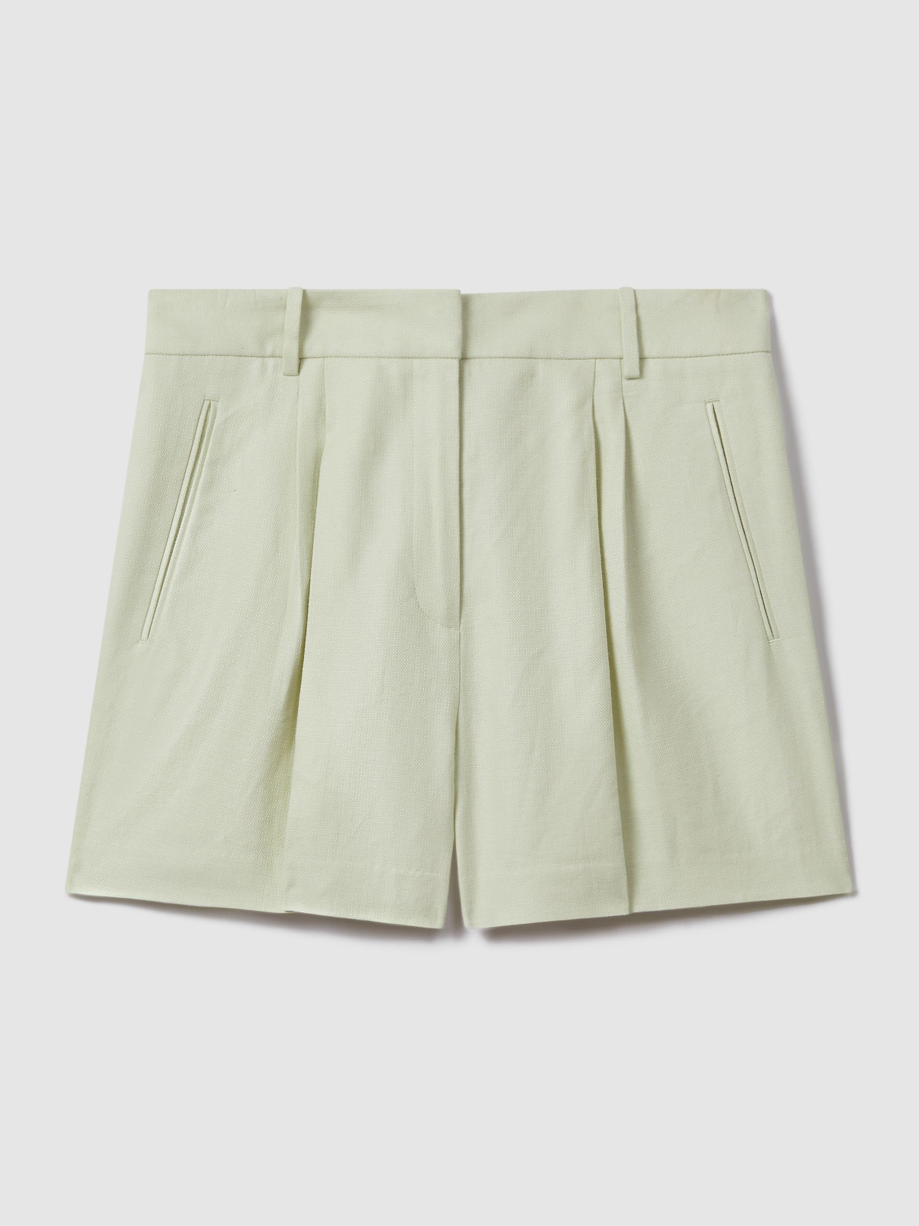 Front Pleat Linen Blend Suit Shorts in Mint - Image 2 of 6