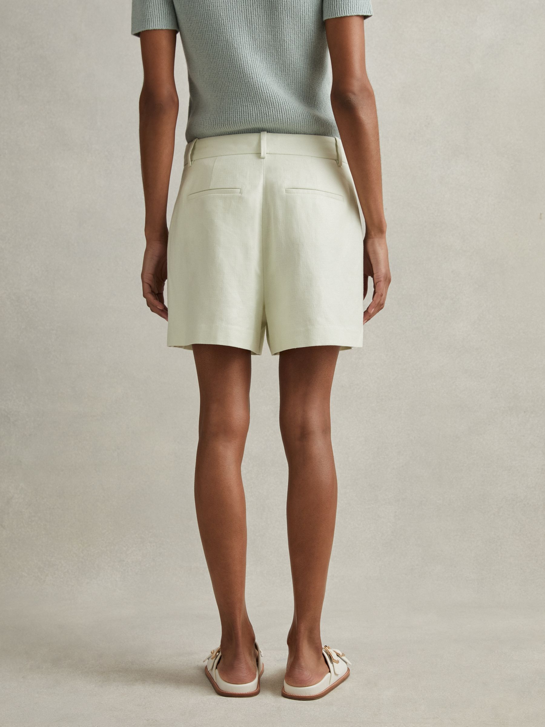 Front Pleat Linen Blend Suit Shorts in Mint - Image 5 of 6