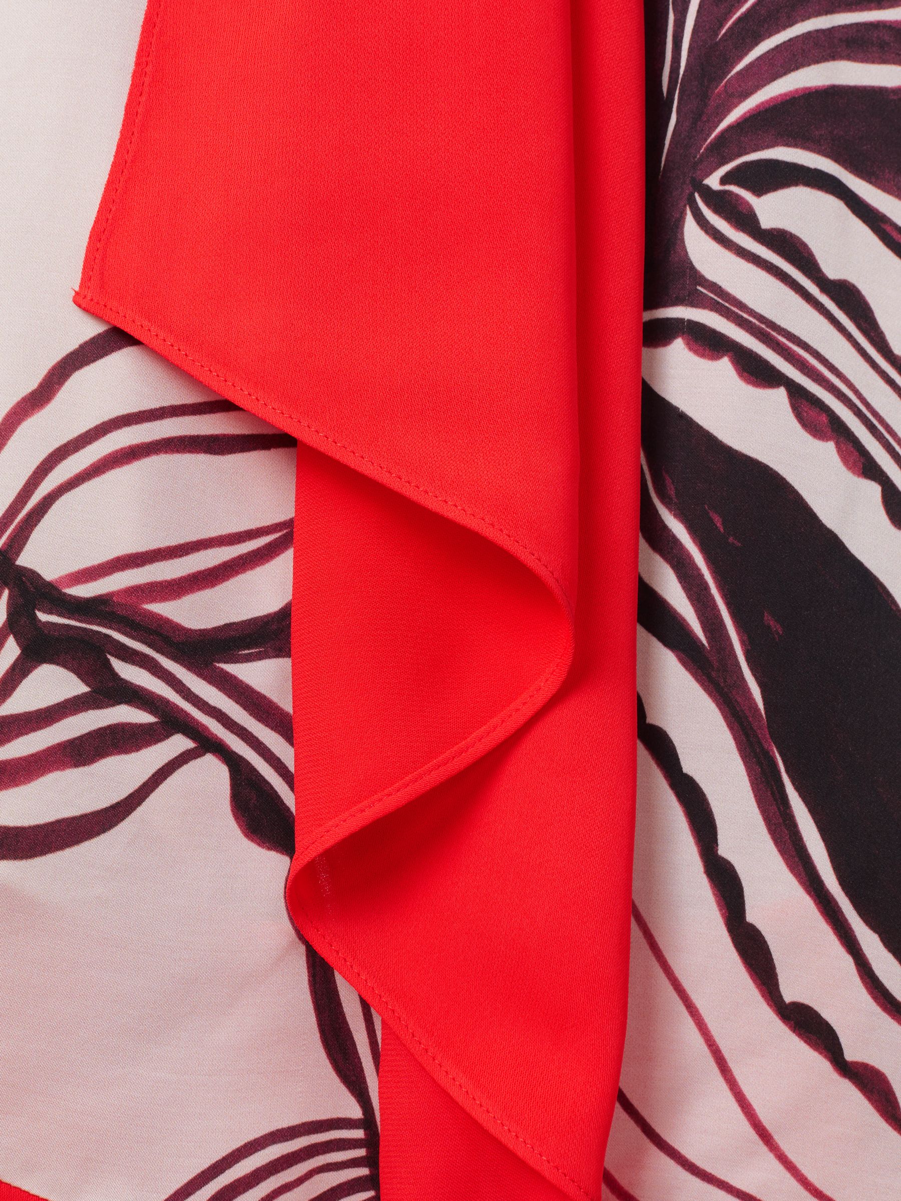 Printed Ruche Neck Shift Dress in Ivory/Burgundy - Image 6 of 6