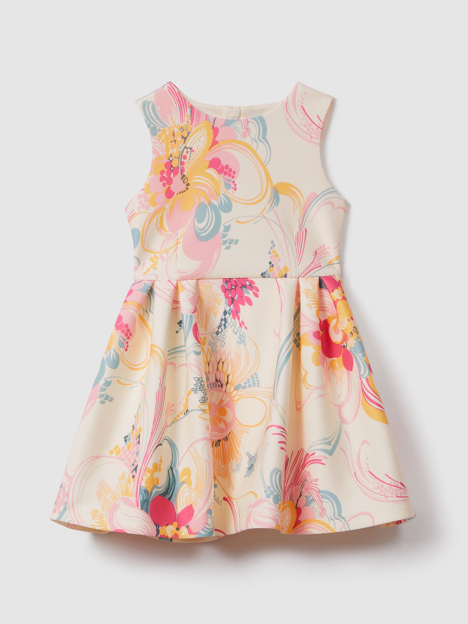 4-9 yrs Pleated Scuba Dress in Pink Print - Image 2 of 5