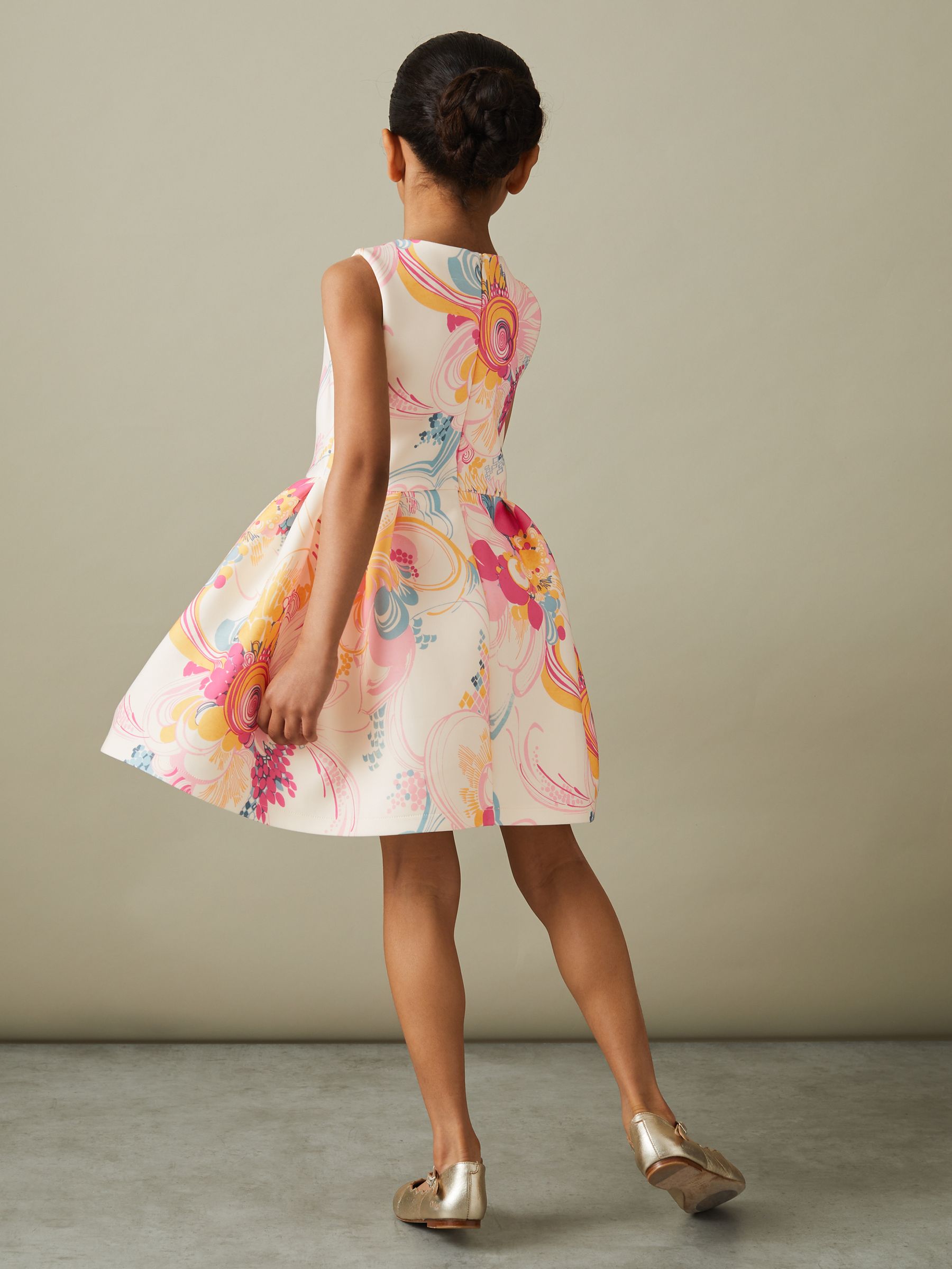 4-9 yrs Pleated Scuba Dress in Pink Print - Image 4 of 5