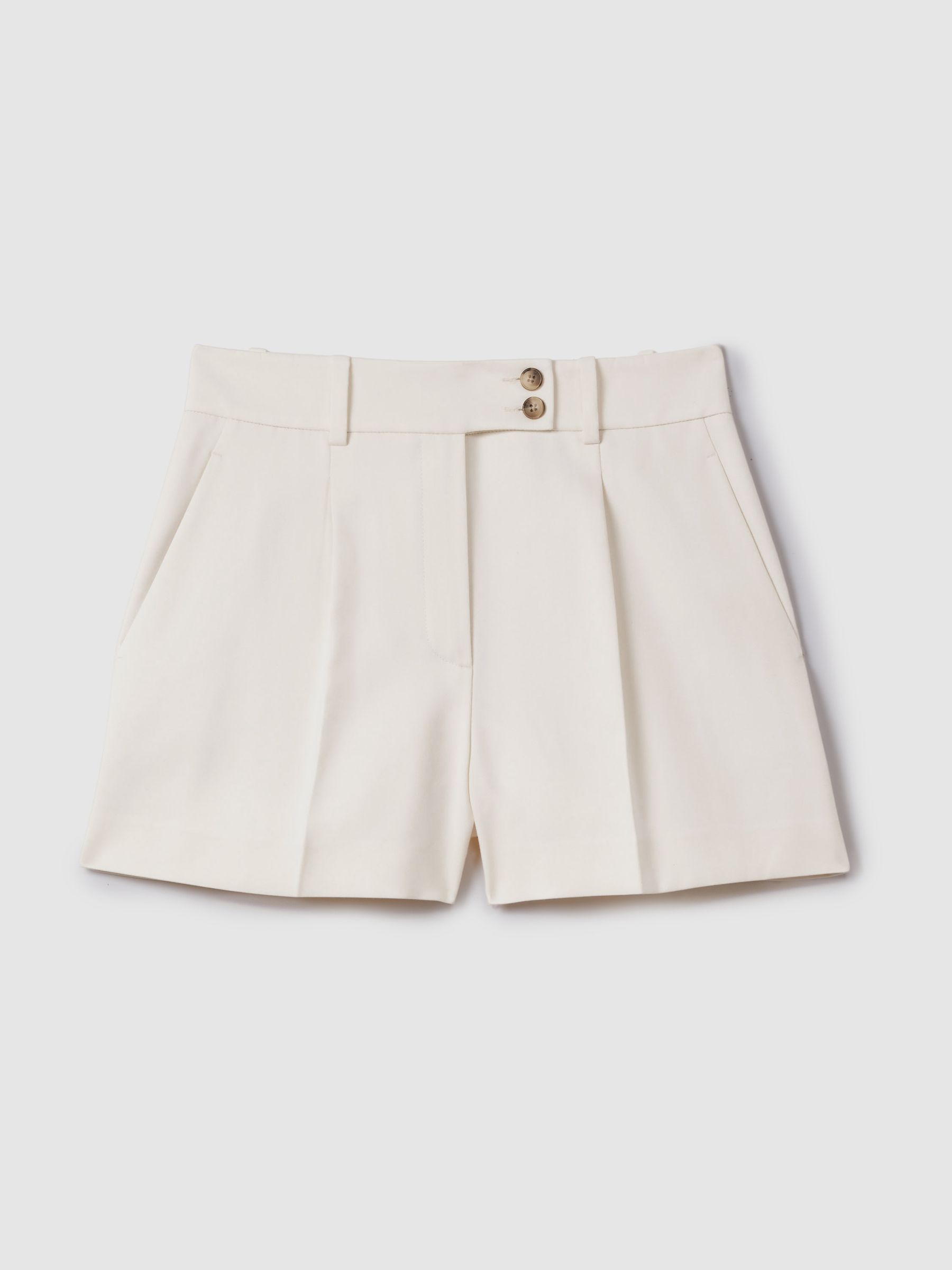Front Pleat Tailored Shorts in Cream - Image 2 of 6