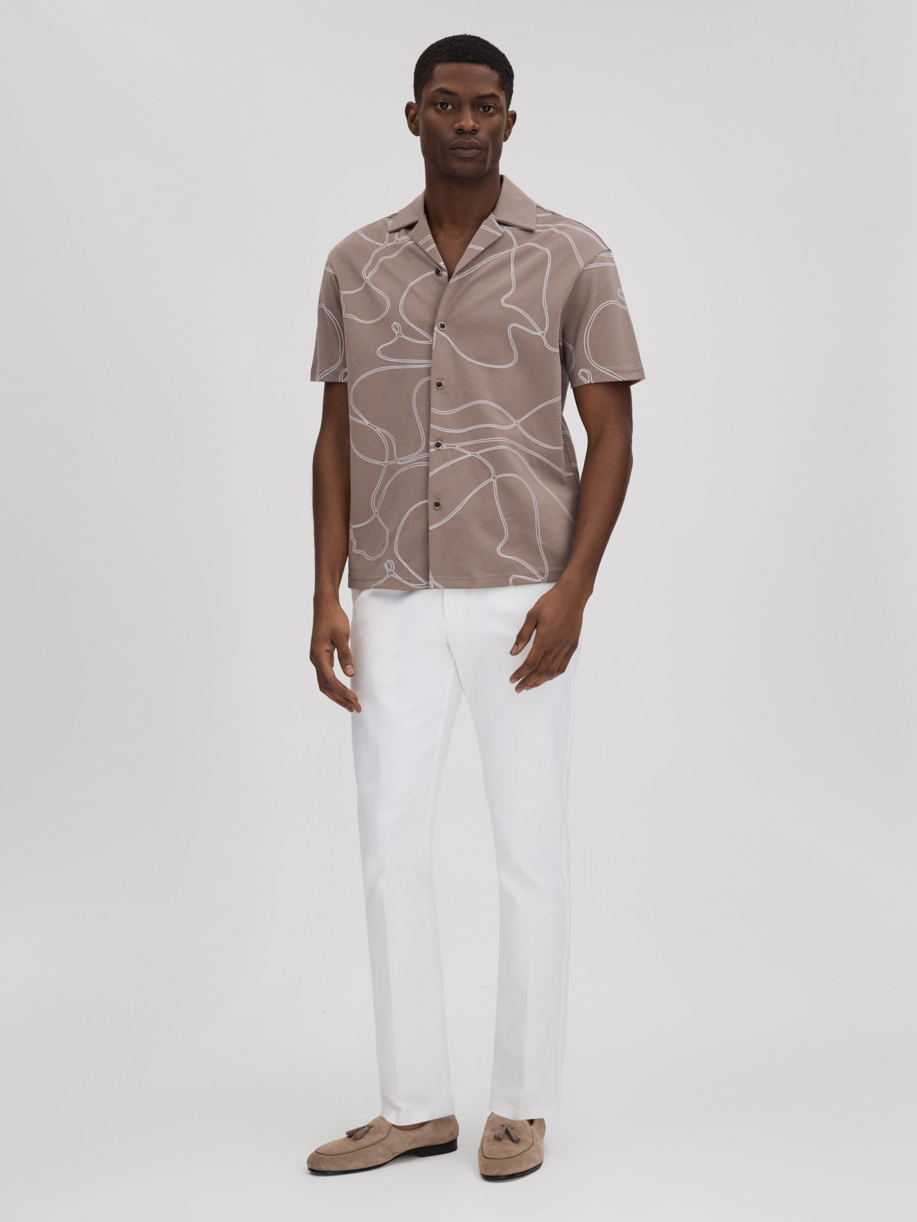 Cotton Jersey Embroidered Shirt in Taupe - Image 3 of 7