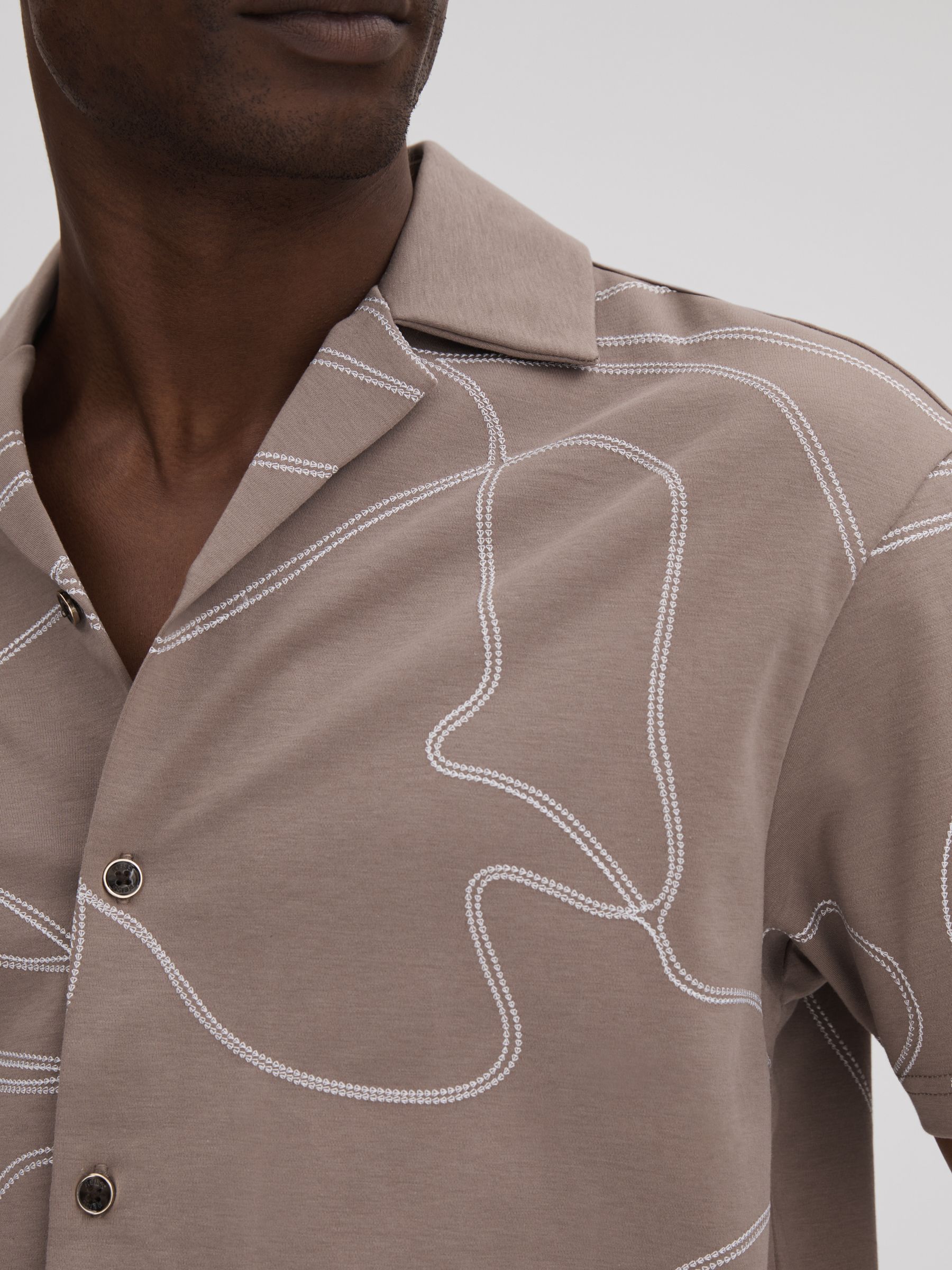 Cotton Jersey Embroidered Shirt in Taupe - Image 4 of 7