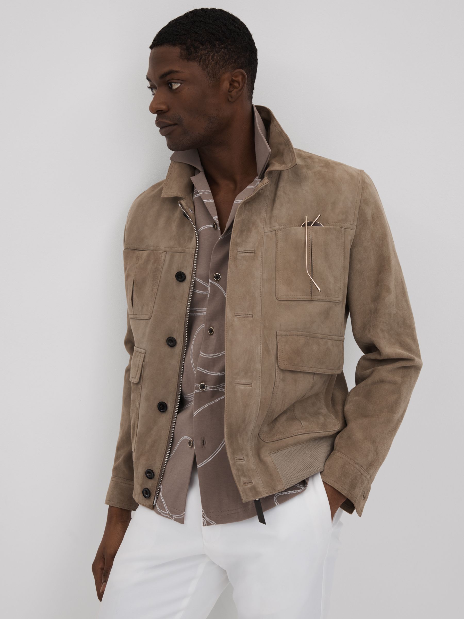Cotton Jersey Embroidered Shirt in Taupe - Image 6 of 7