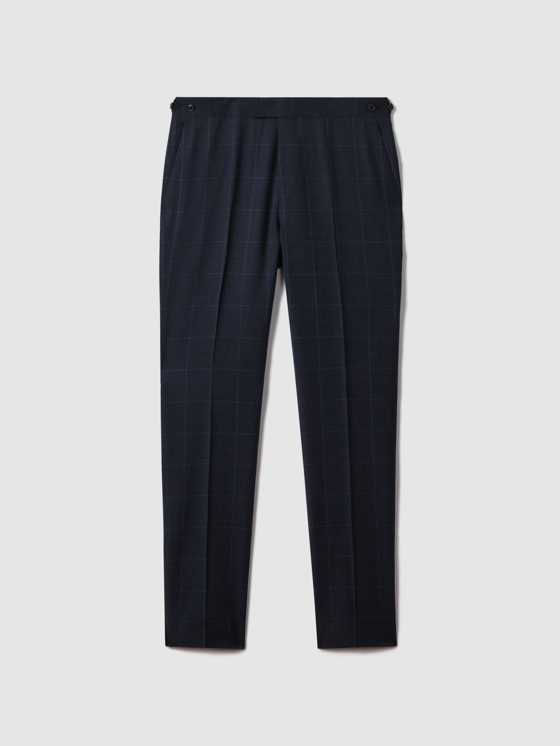 Klink Navy Wool Check Adjuster Slim Fit Trousers - Image 2 of 6