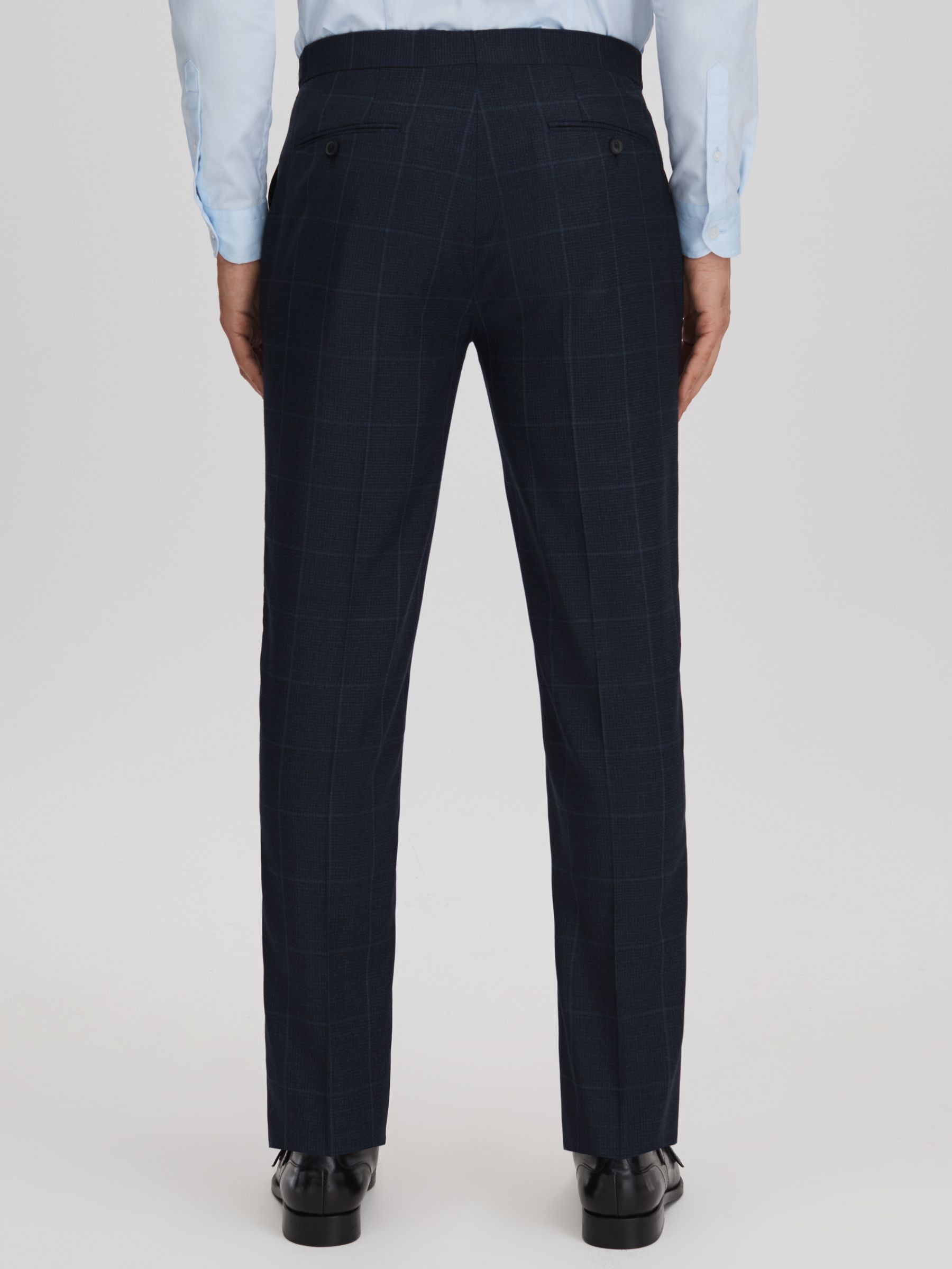 Klink Navy Wool Check Adjuster Slim Fit Trousers - Image 5 of 6