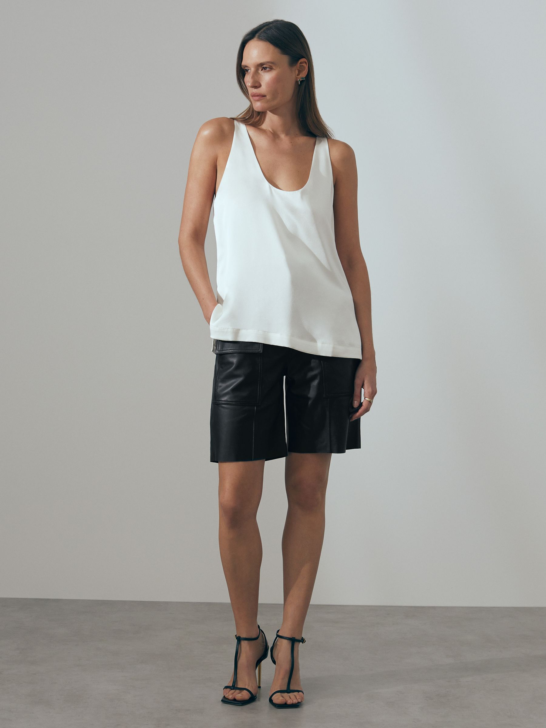 Reiss Atelier Silk Plunge Neck Vest in White | REISS