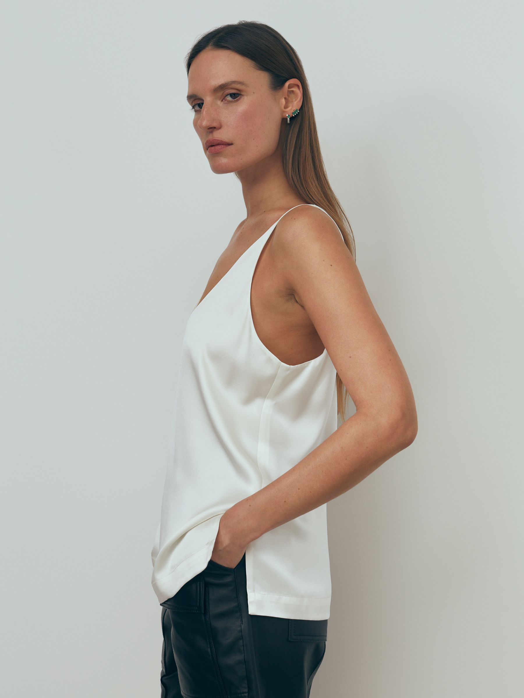 Atelier Silk Plunge Neck Vest in White - Image 4 of 6
