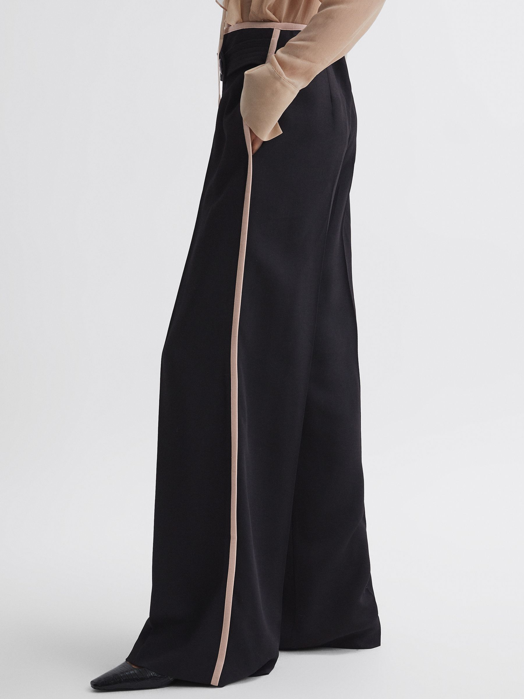Petite High Rise Wide Leg Trousers in Black/Pink - Image 1 of 6