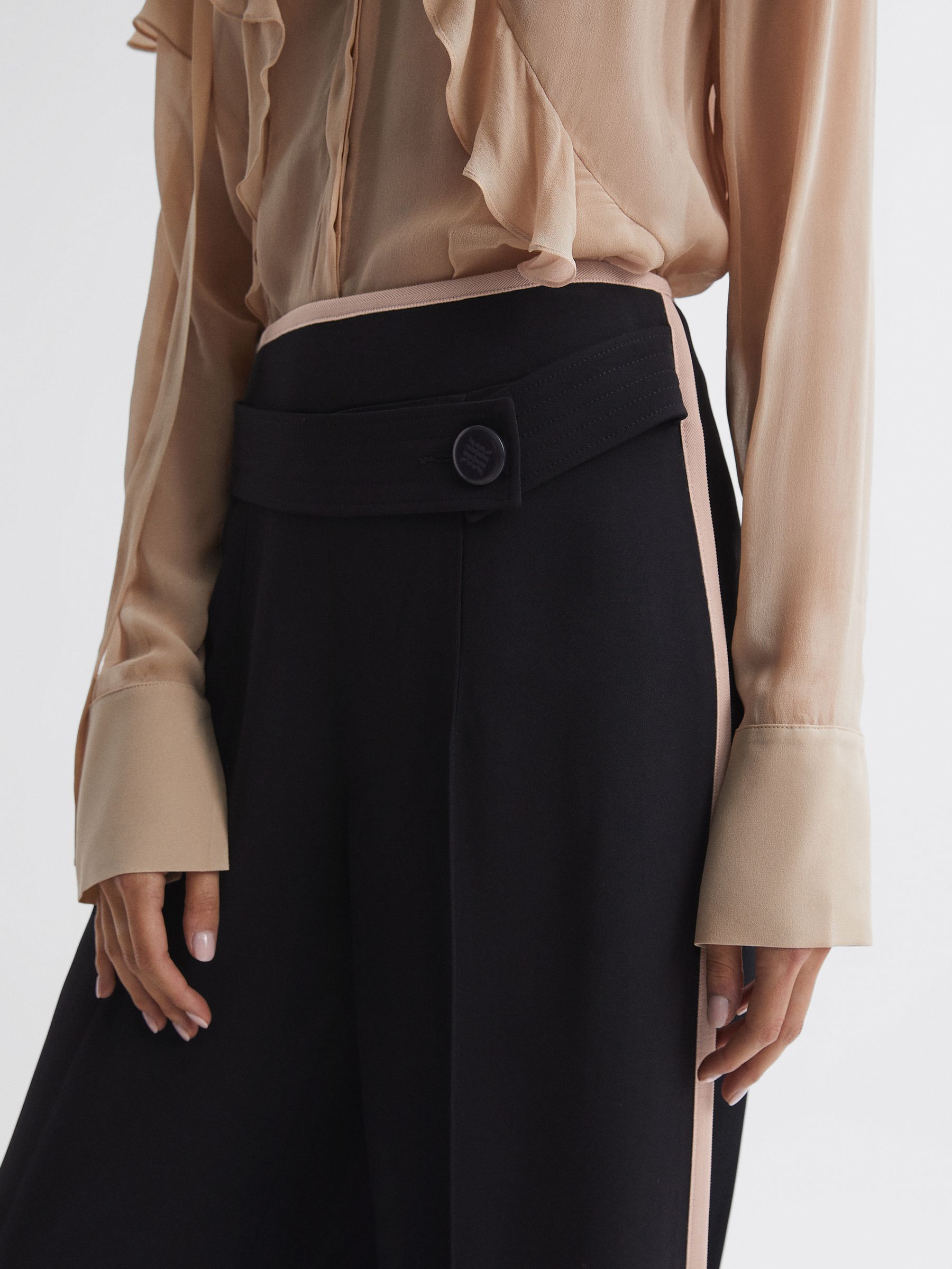 Petite High Rise Wide Leg Trousers in Black/Pink - Image 4 of 6