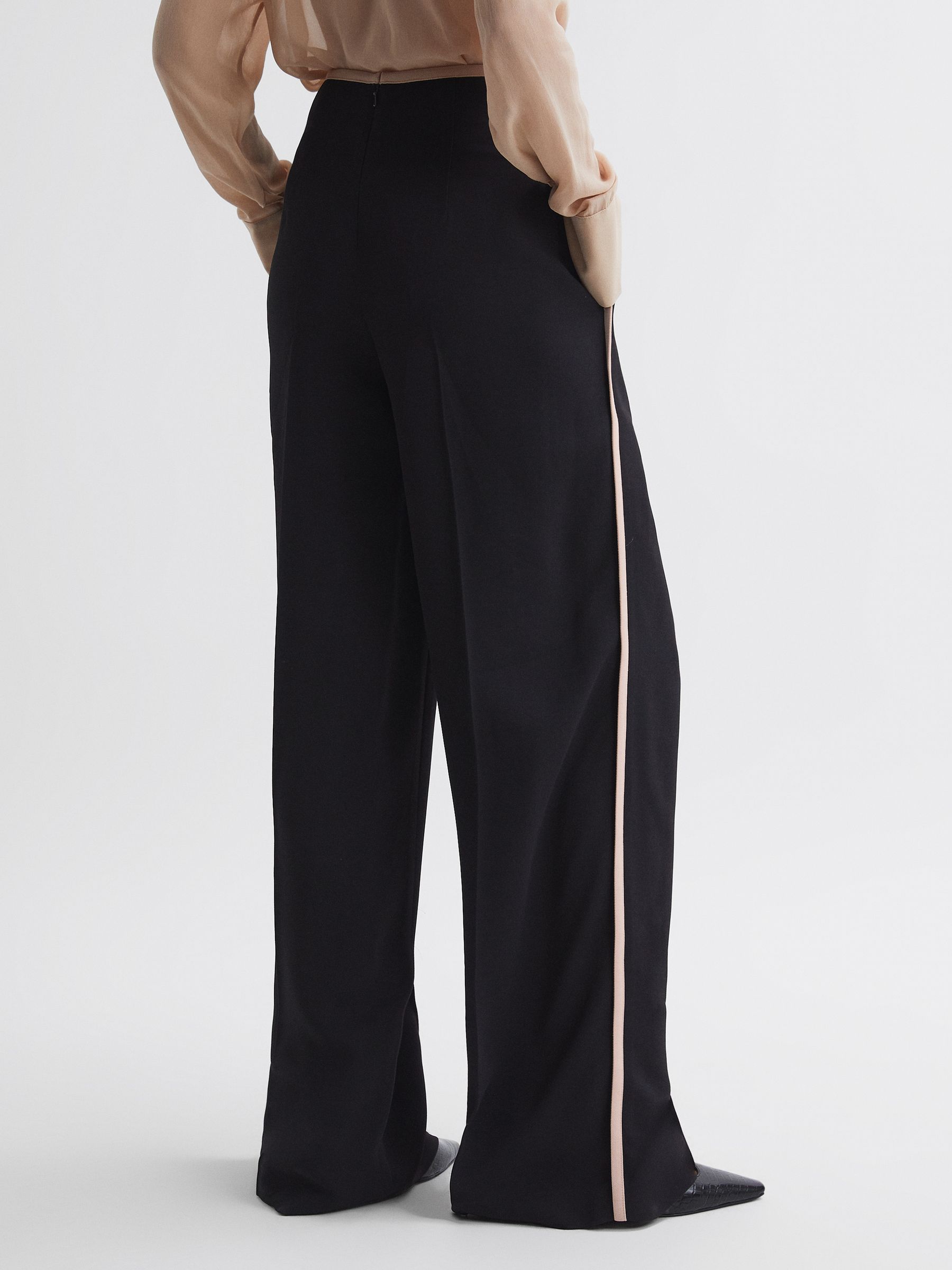Petite High Rise Wide Leg Trousers in Black/Pink - Image 5 of 6