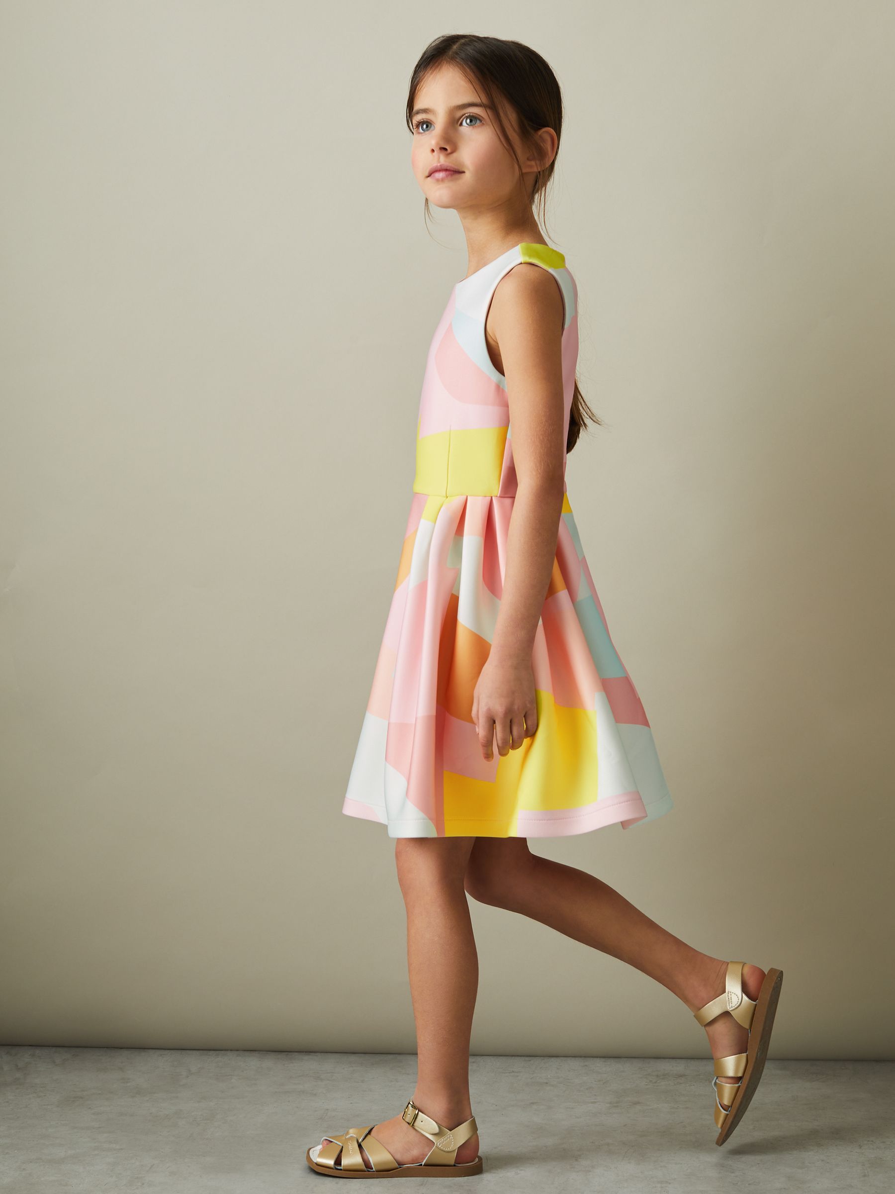9-13 yrs Pleated Scuba Dress in Multi - Image 3 of 5