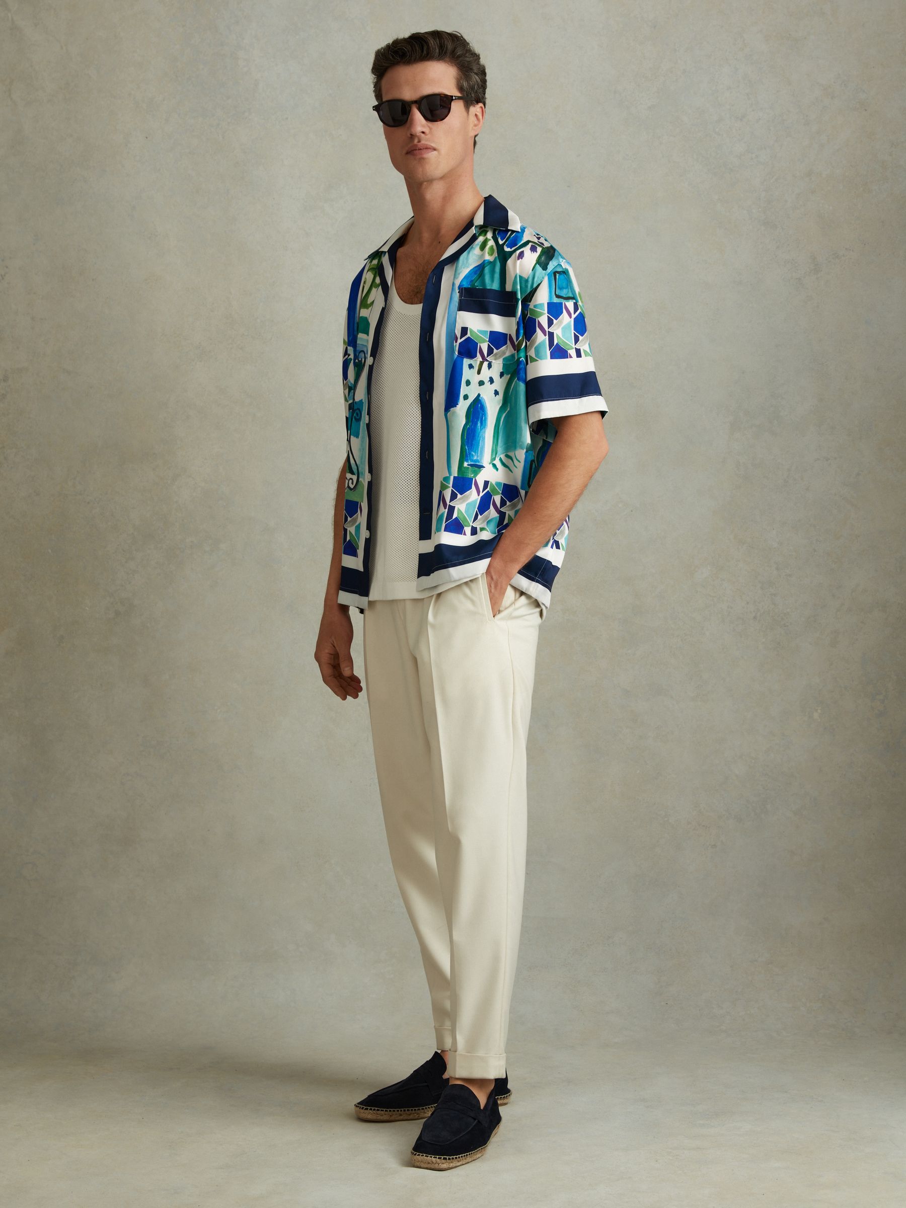 Cuban Collar Shirt in Blue Multi - Image 3 of 9