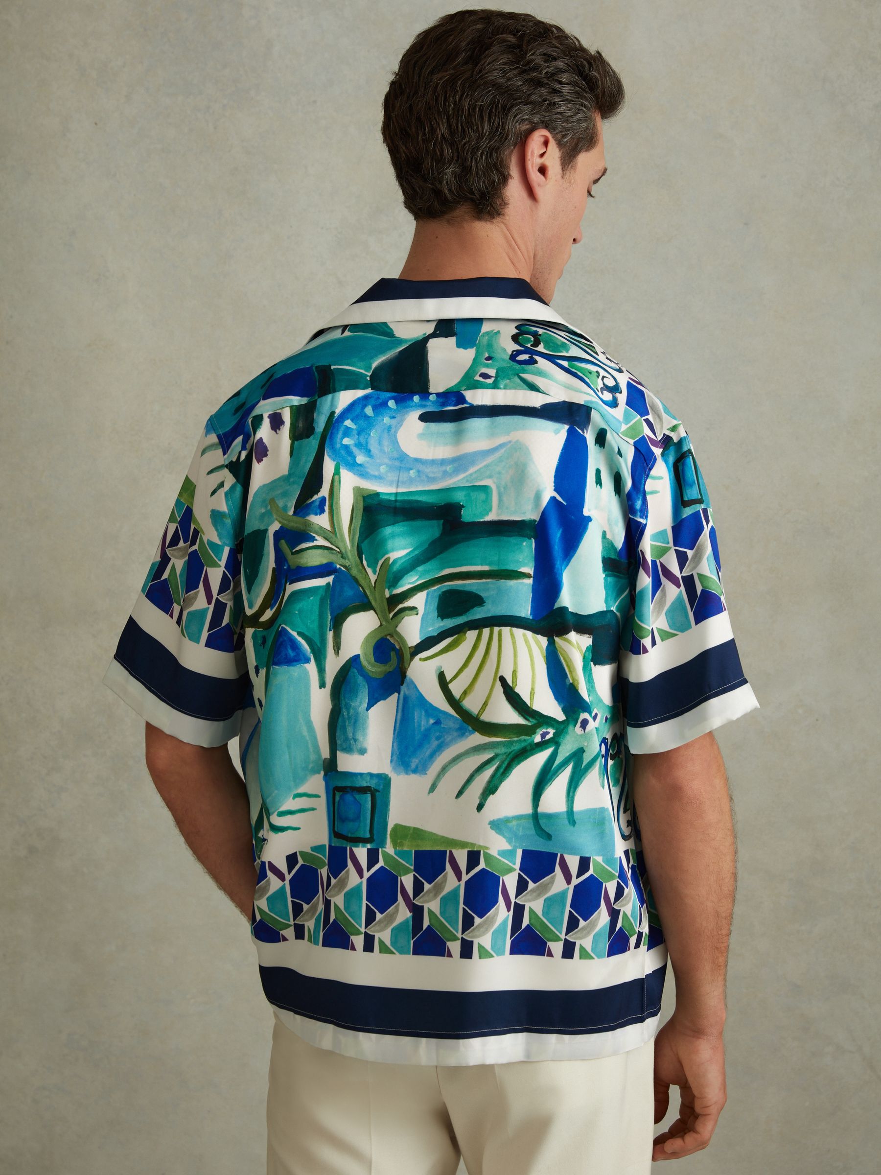 Cuban Collar Shirt in Blue Multi - Image 4 of 9