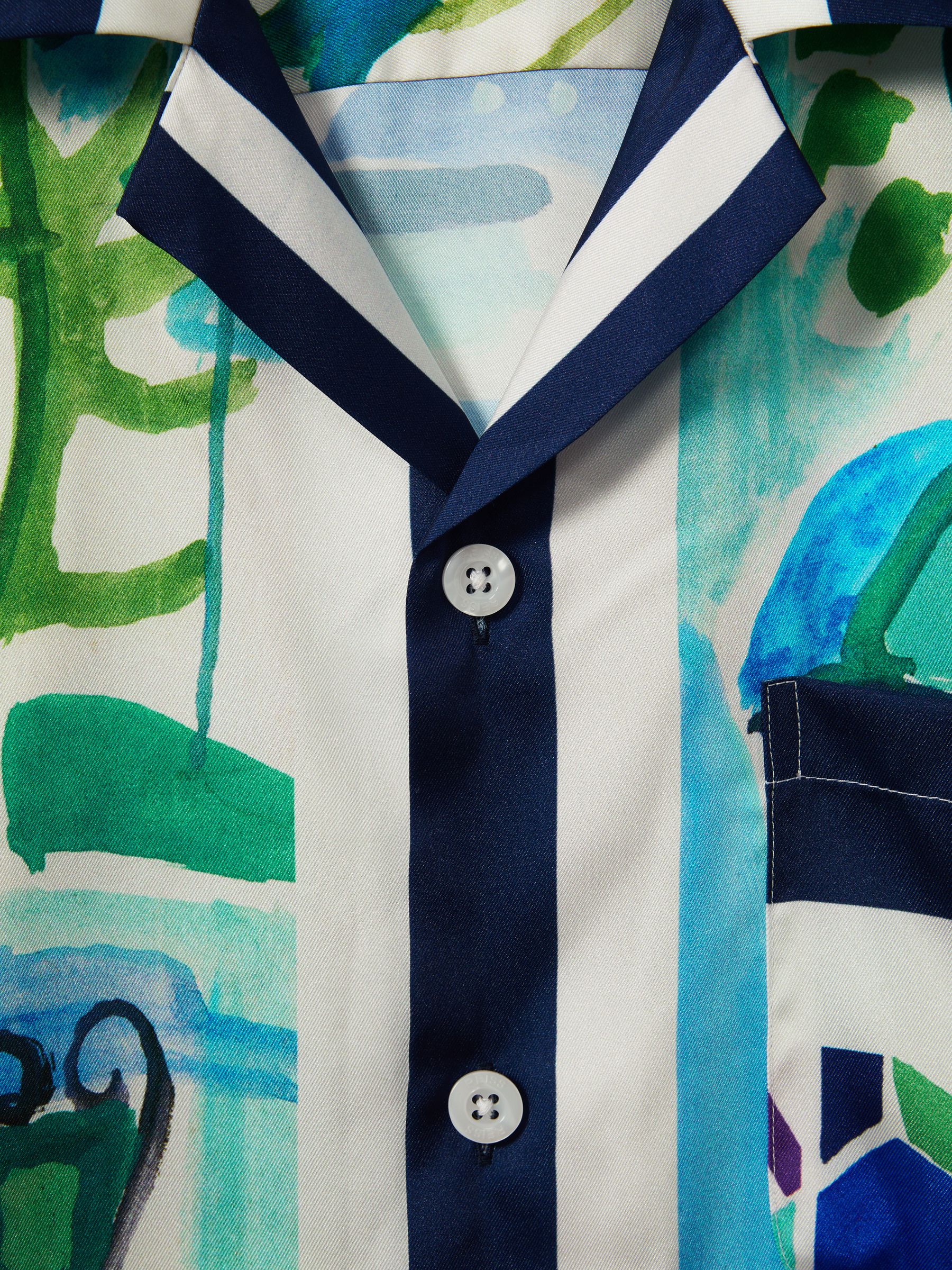 Cuban Collar Shirt in Blue Multi - Image 7 of 9