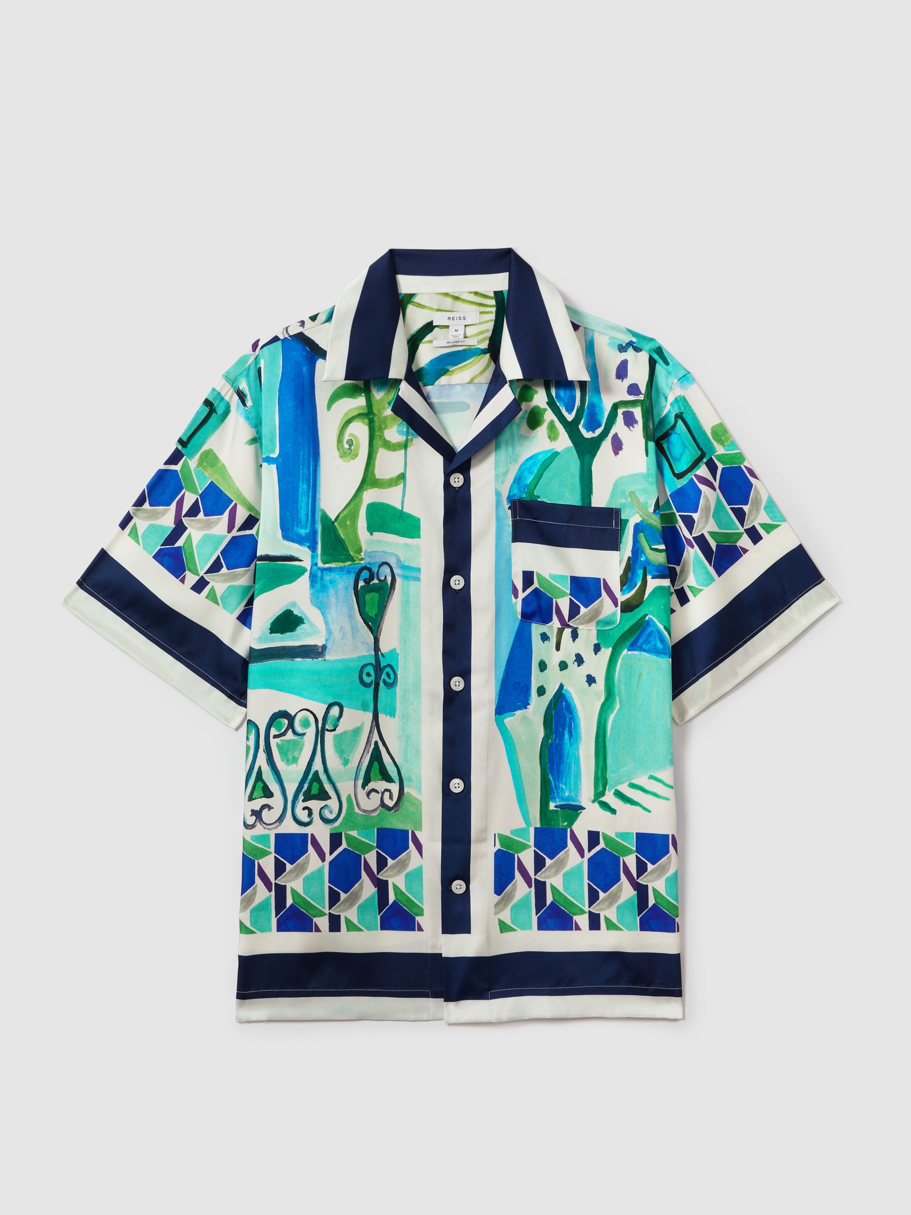 Cuban Collar Shirt in Blue Multi - Image 8 of 9