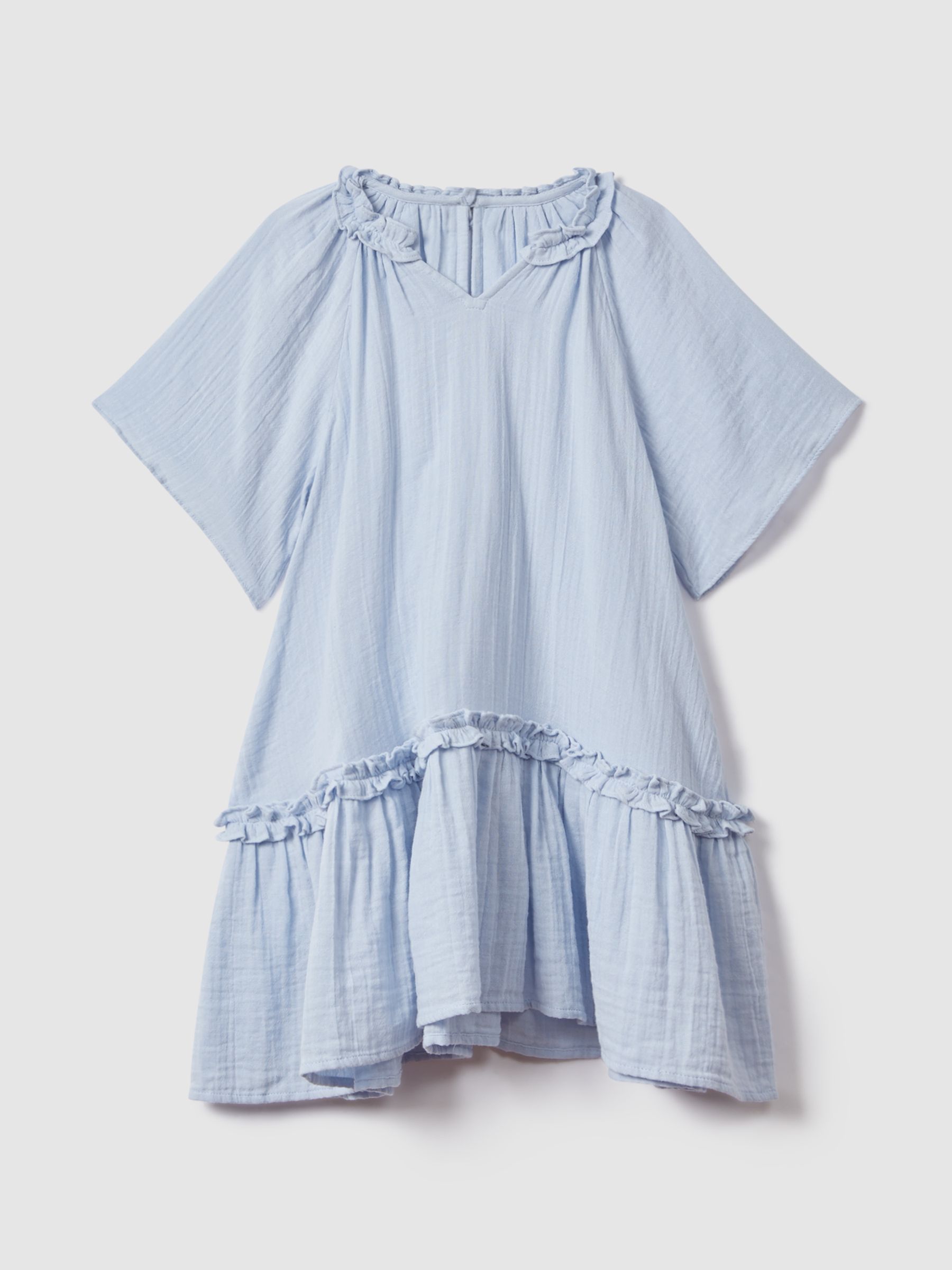 9-13 yrs Seersucker Cotton Ruffle Dress in Blue - Image 2 of 7