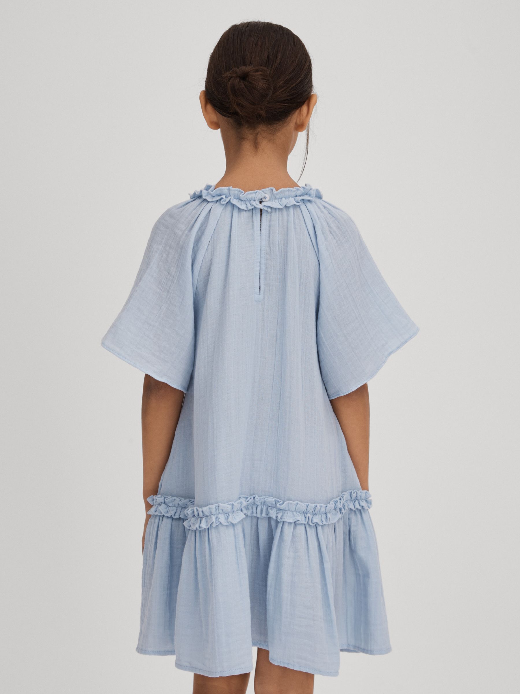 9-13 yrs Seersucker Cotton Ruffle Dress in Blue - Image 6 of 7