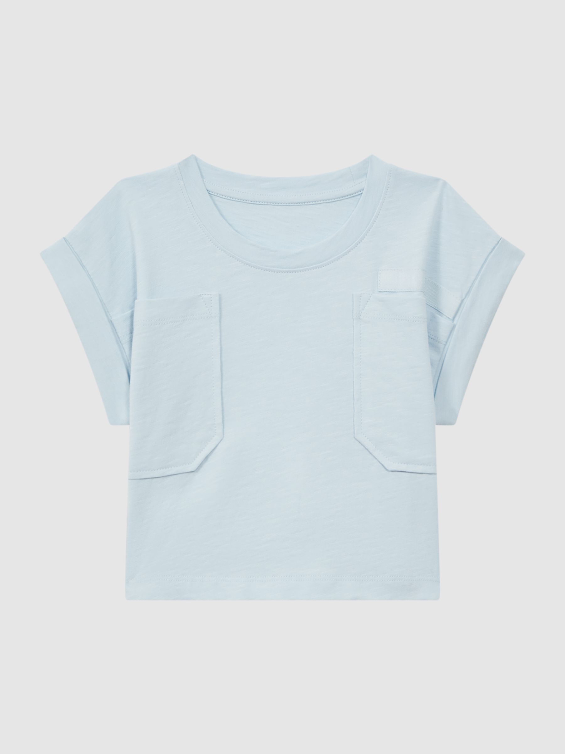 9-13 yrs Cropped Cotton Crew Neck T-Shirt in Blue - Image 2 of 6