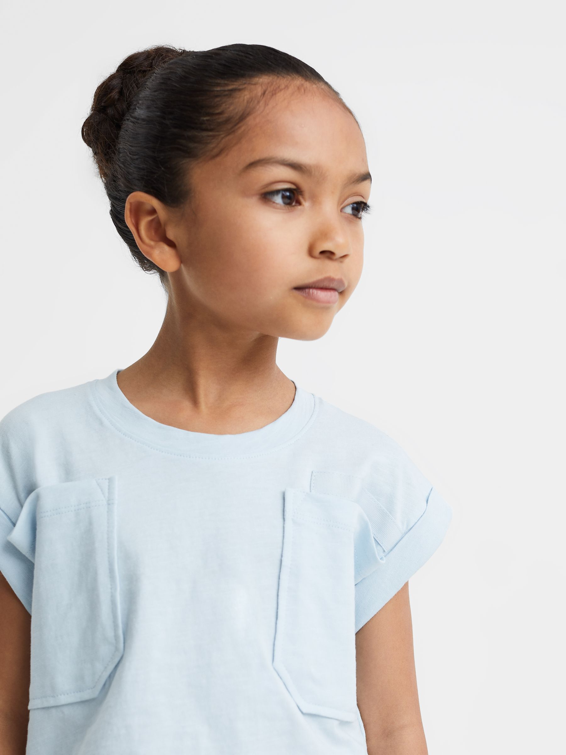 9-13 yrs Cropped Cotton Crew Neck T-Shirt in Blue - Image 4 of 6