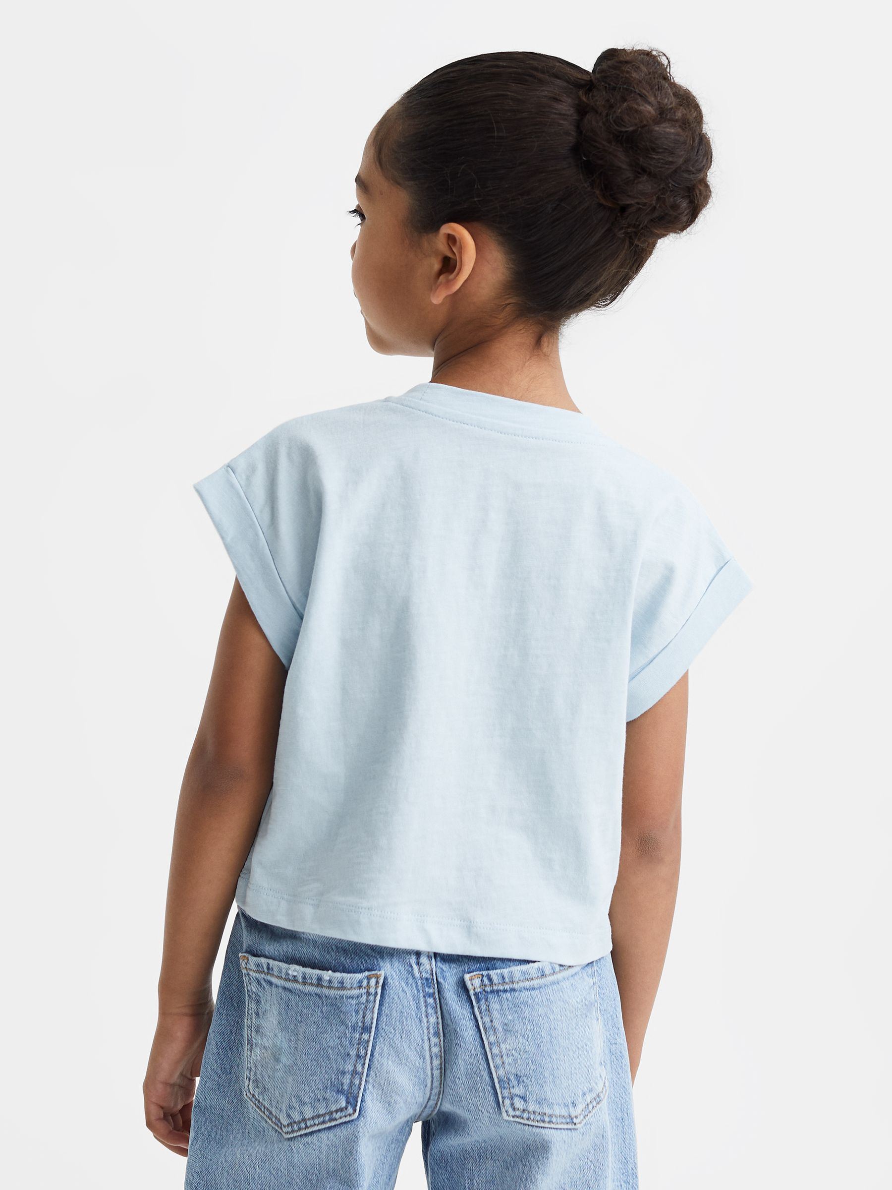 9-13 yrs Cropped Cotton Crew Neck T-Shirt in Blue - Image 5 of 6