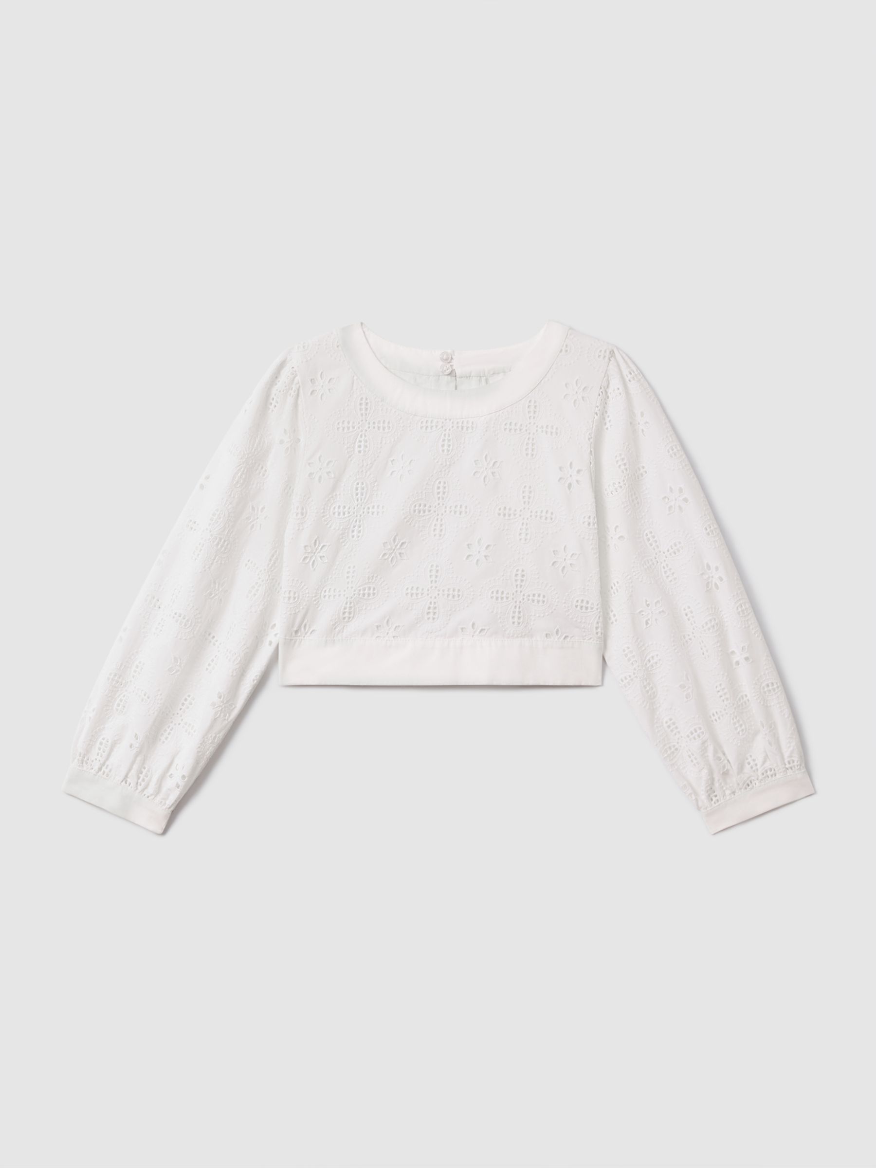 13-14 yrs Cotton Broderie Lace Bow Back Top in Ivory - Image 1 of 6