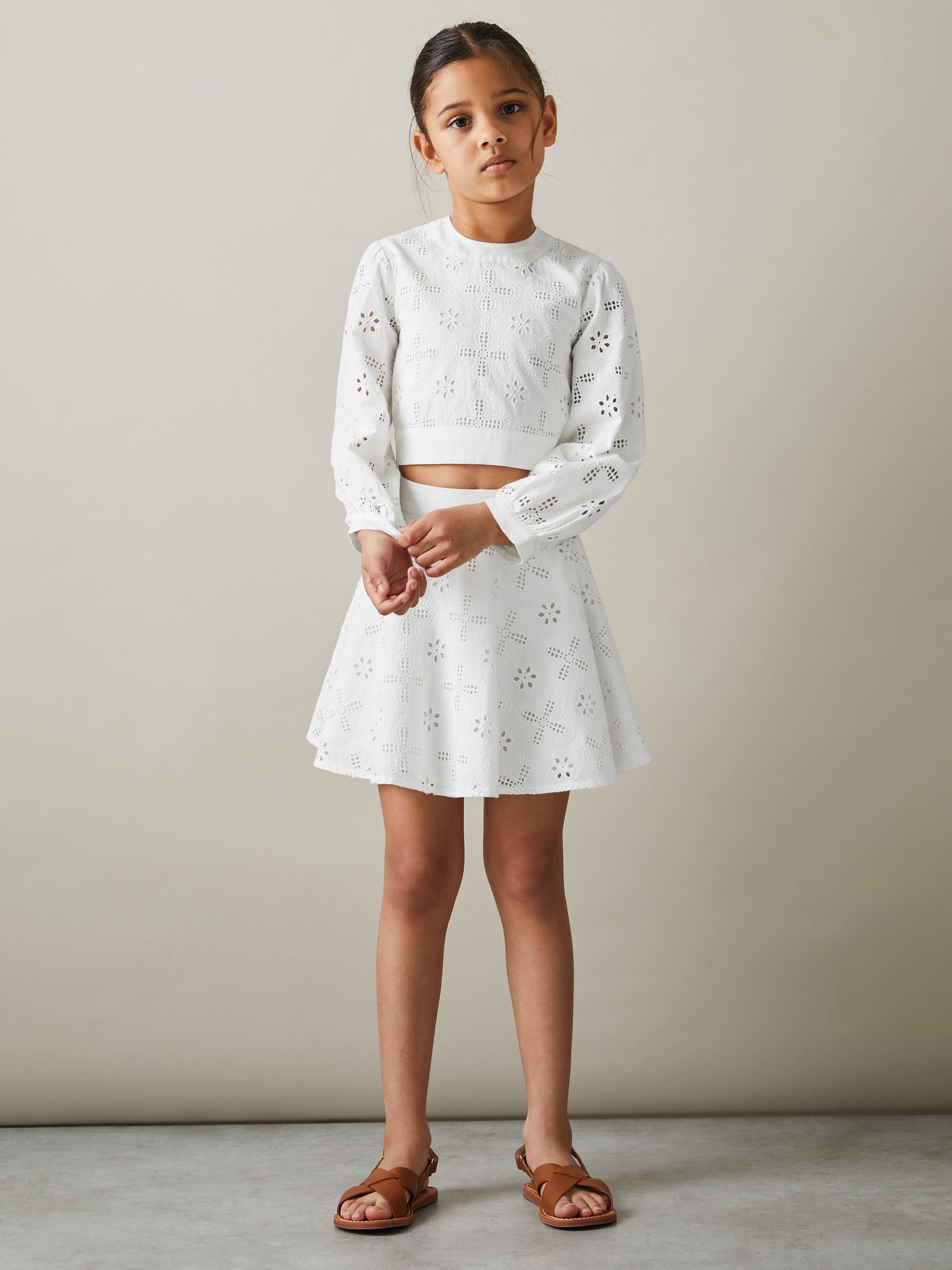 13-14 yrs Cotton Broderie Lace Bow Back Top in Ivory - Image 2 of 6