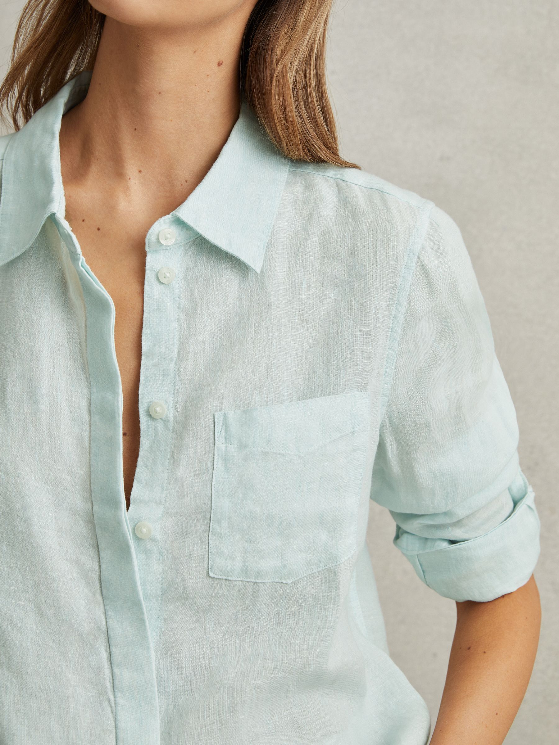 Belle Aqua 100% Linen Button-Through Shirt - Image 3 of 6