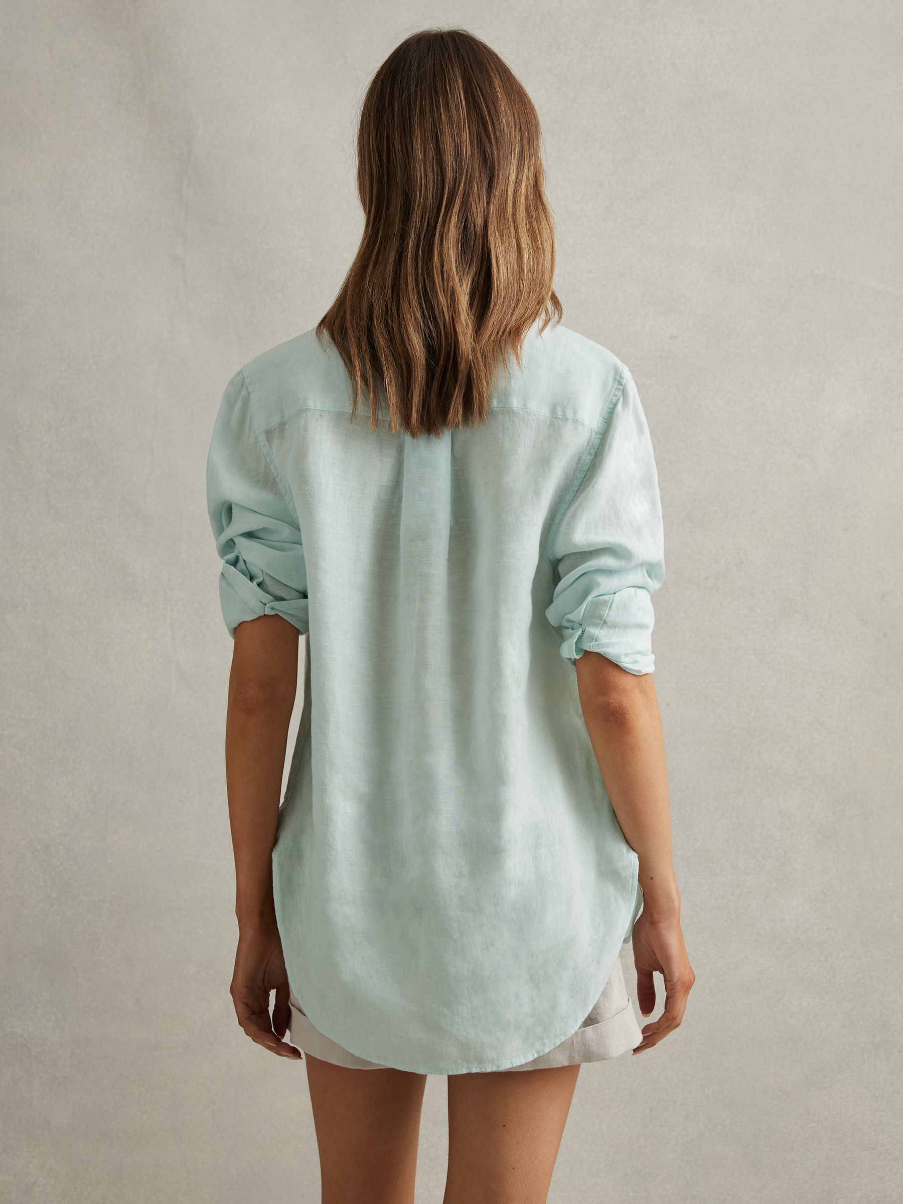 Belle Aqua 100% Linen Button-Through Shirt - Image 5 of 6