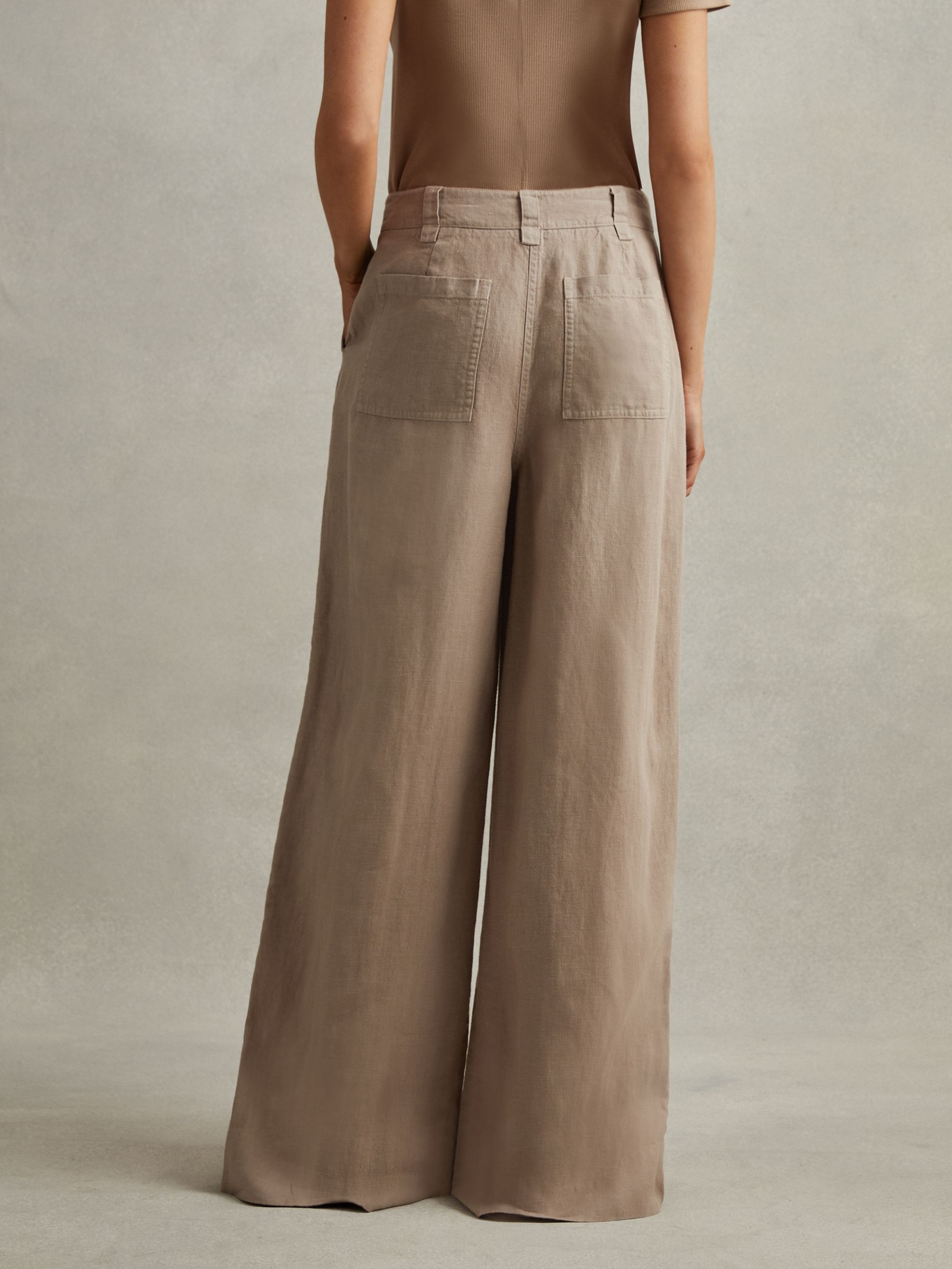 Petite Linen Wide Leg Garment Dyed Trousers in Mink Neutral - Image 6 of 7