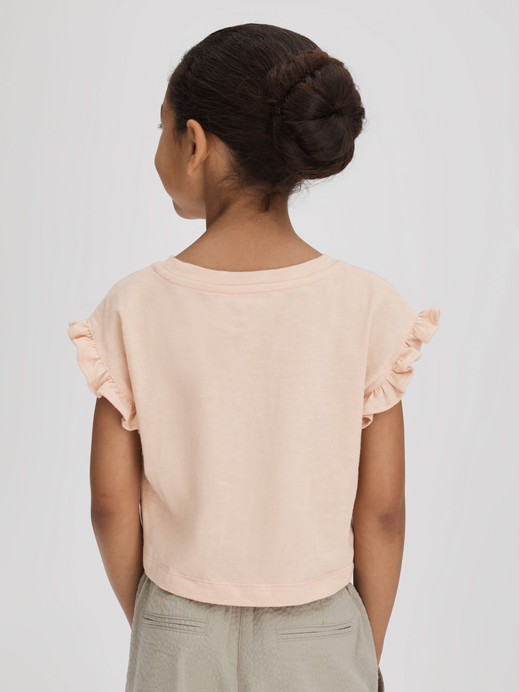 4-9 yrs Ruffle Sleeve Cropped Motif T-Shirt in Pink - Image 5 of 6