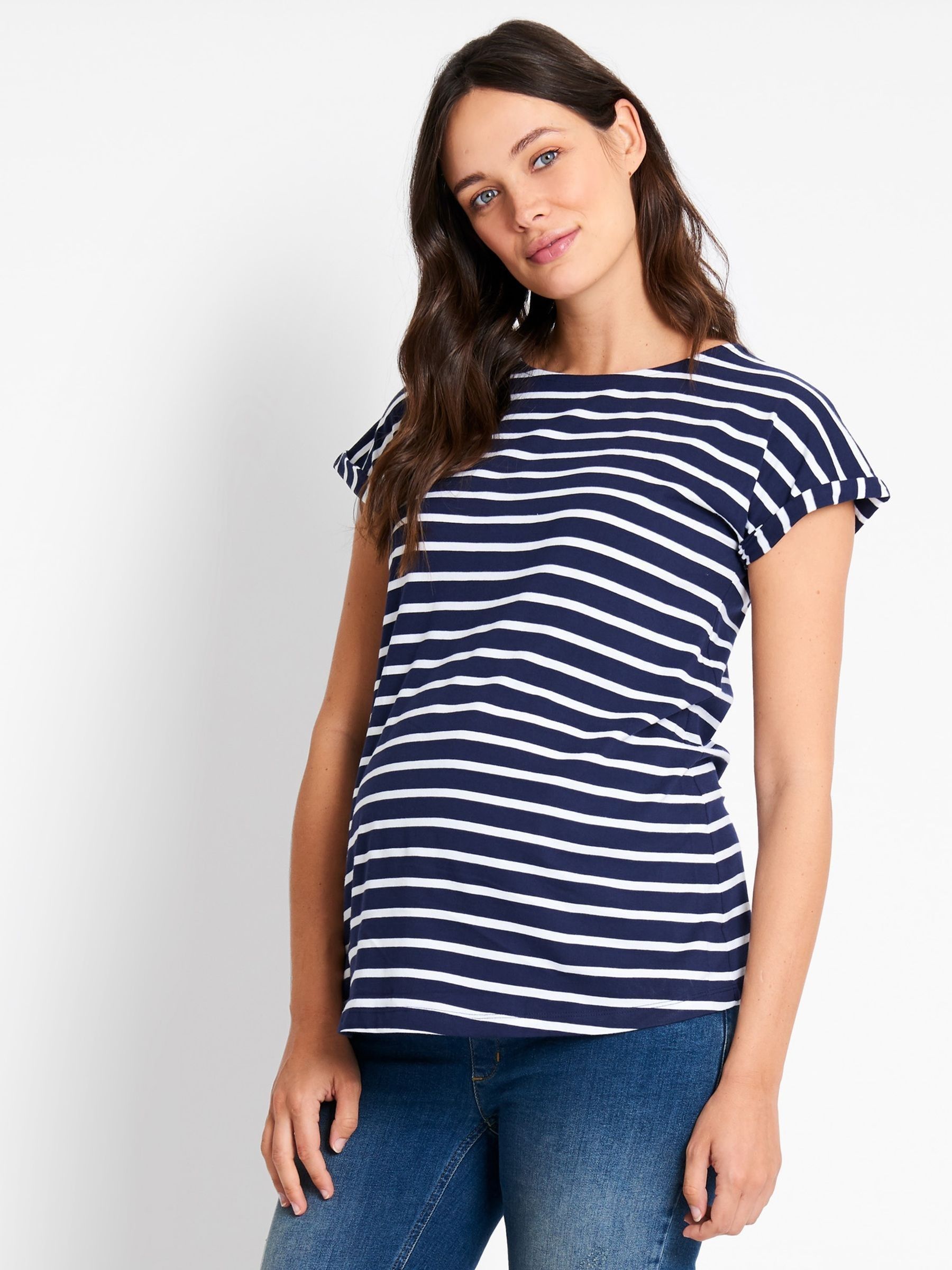 Navy White Stripe Boyfriend Cotton Maternity T-Shirt - Image 6 of 6