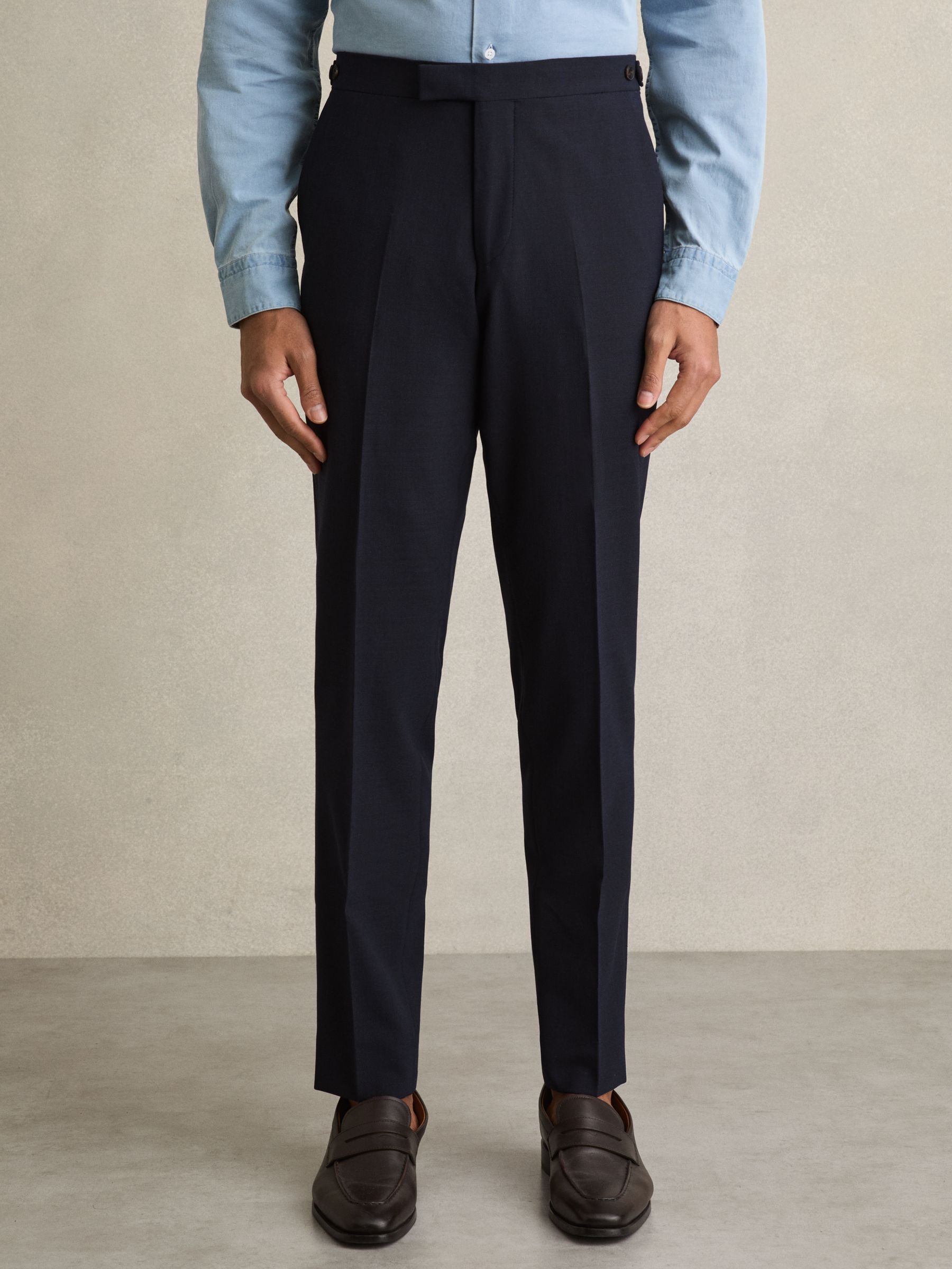 Reiss Slim Fit Side Adjuster Trousers in Navy | REISS