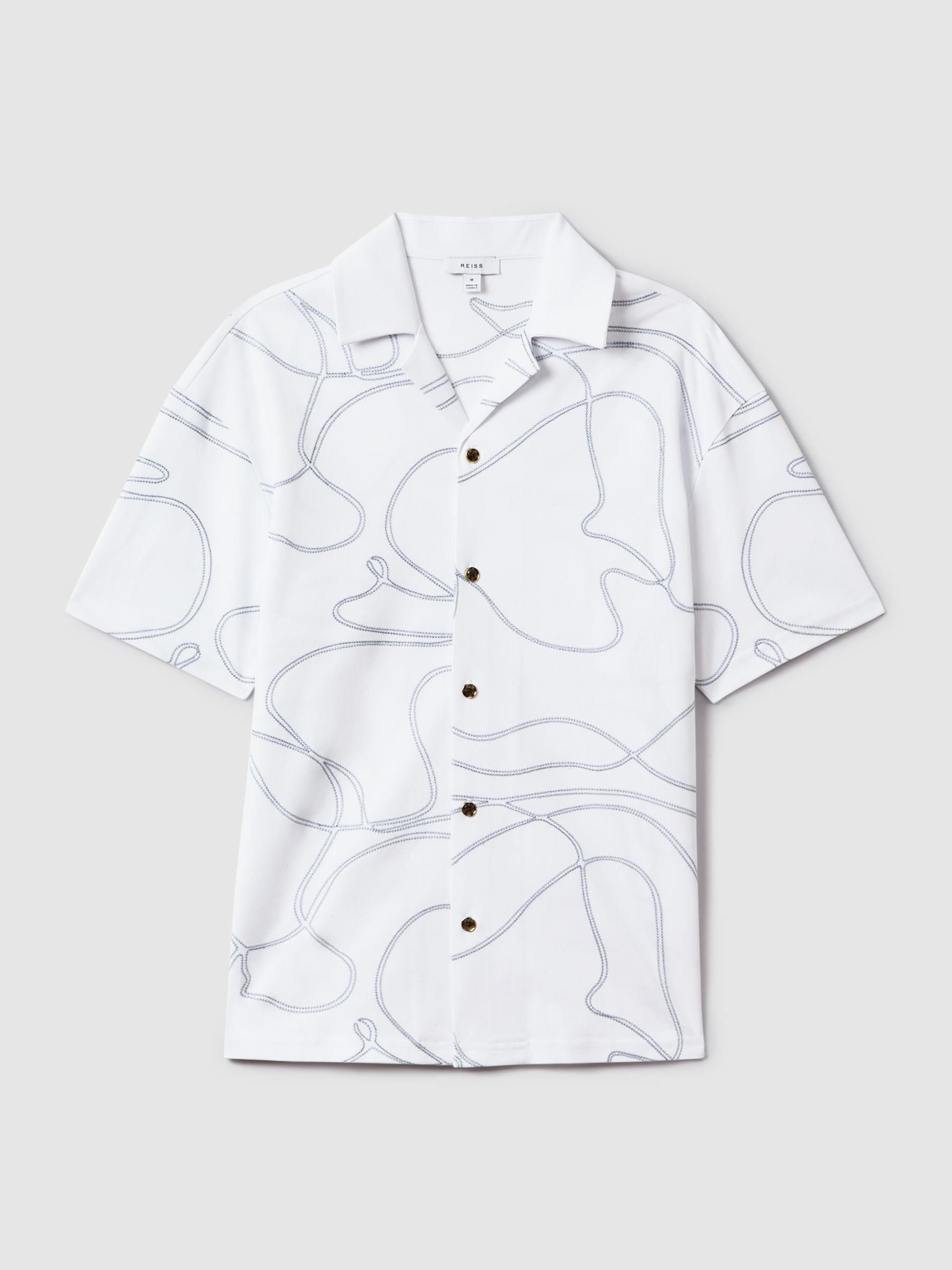 Cotton Jersey Embroidered Shirt in White/Airforce Blue - image 1