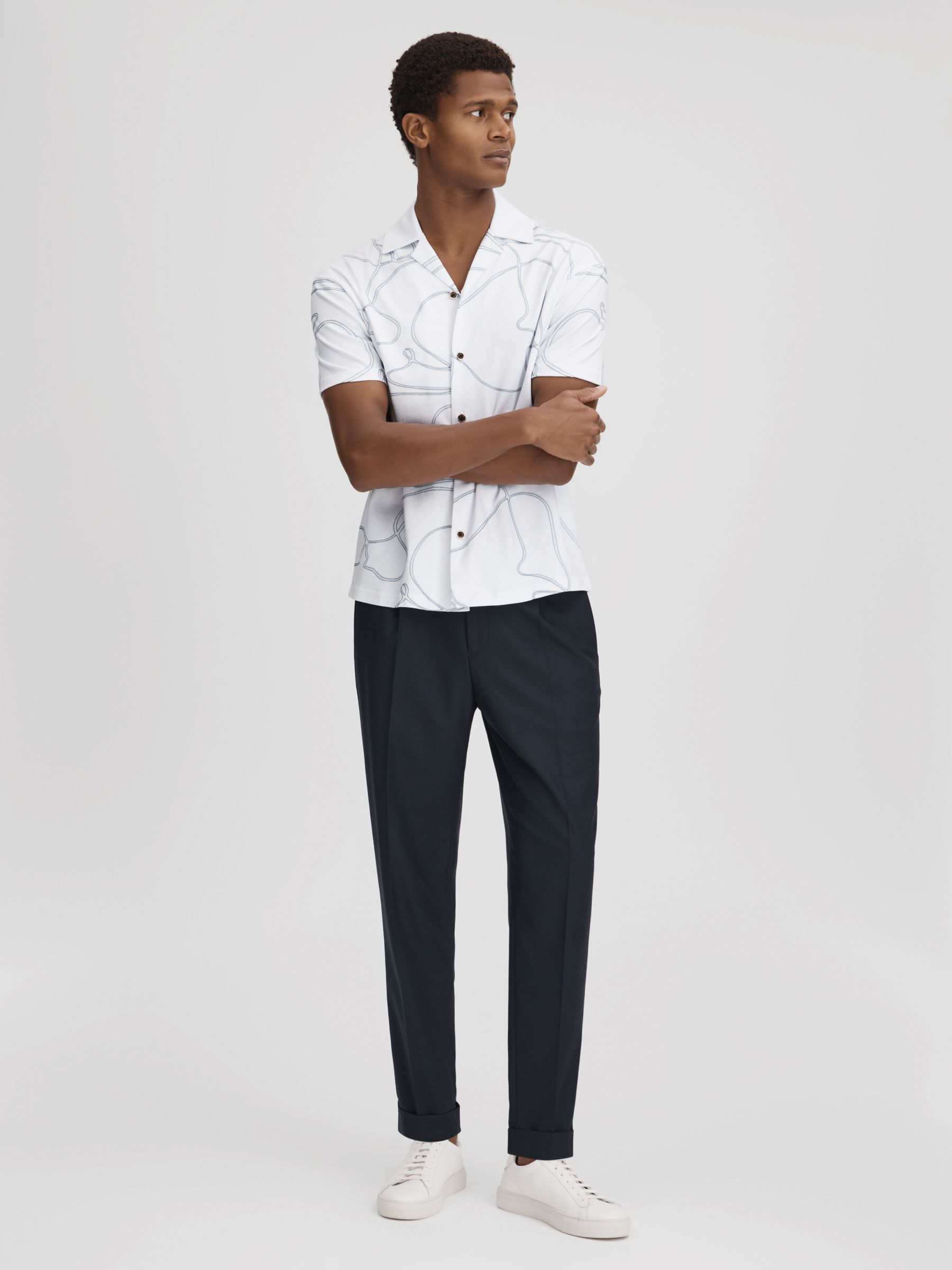 Cotton Jersey Embroidered Shirt in White/Airforce Blue - image 3